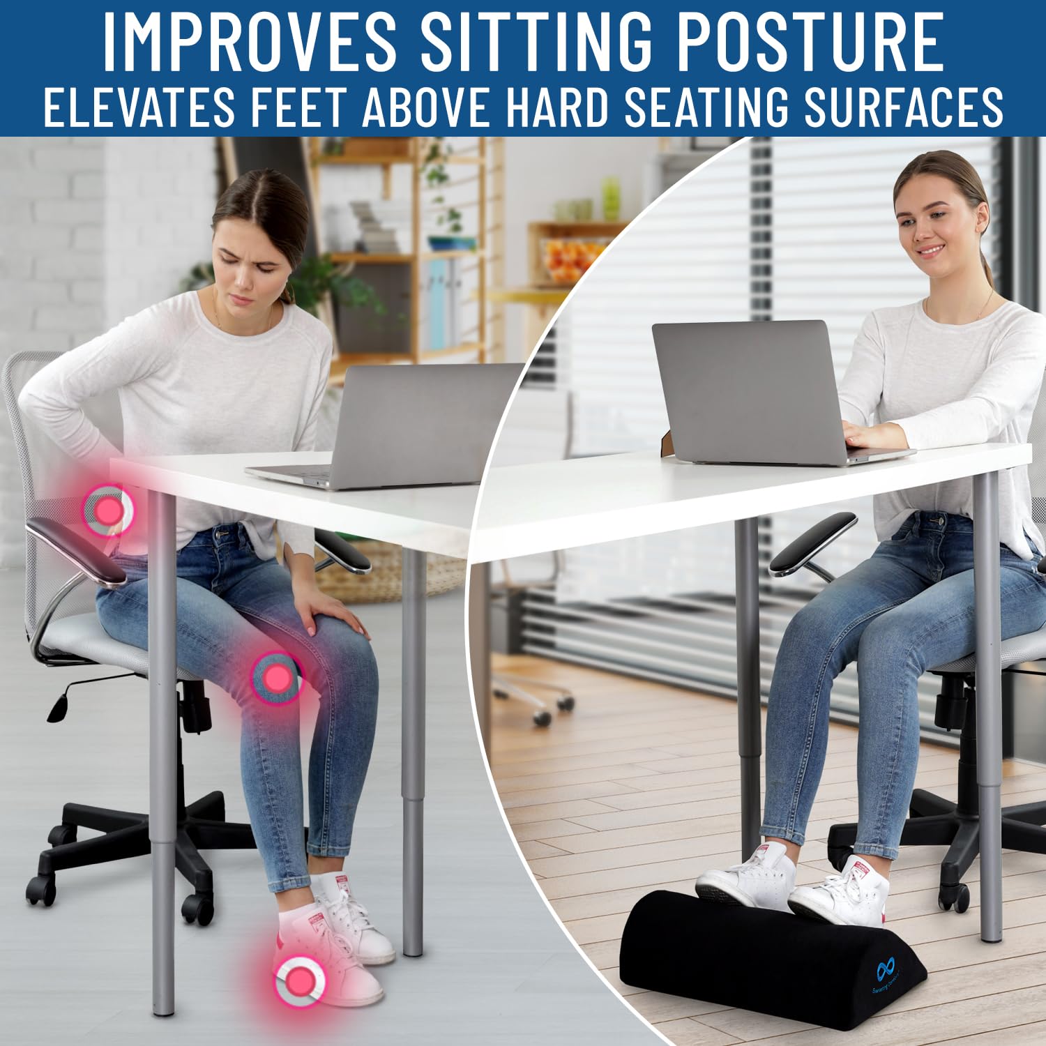 Foot Rest for Under Desk at Work - Memory Foam Office Foot Stool & Under Desk Footrest Leg Elevation Pillow for Gaming & Home Office, Supports Posture - FocusAid Essentials: Empowering ADHD Living