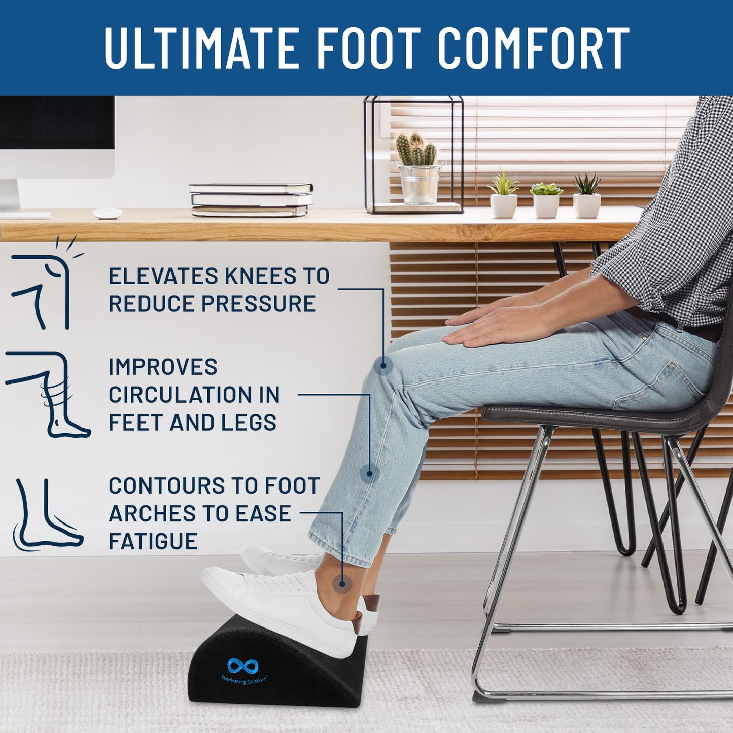 Foot Rest for Under Desk at Work - Memory Foam Office Foot Stool & Under Desk Footrest Leg Elevation Pillow for Gaming & Home Office, Supports Posture - FocusAid Essentials: Empowering ADHD Living