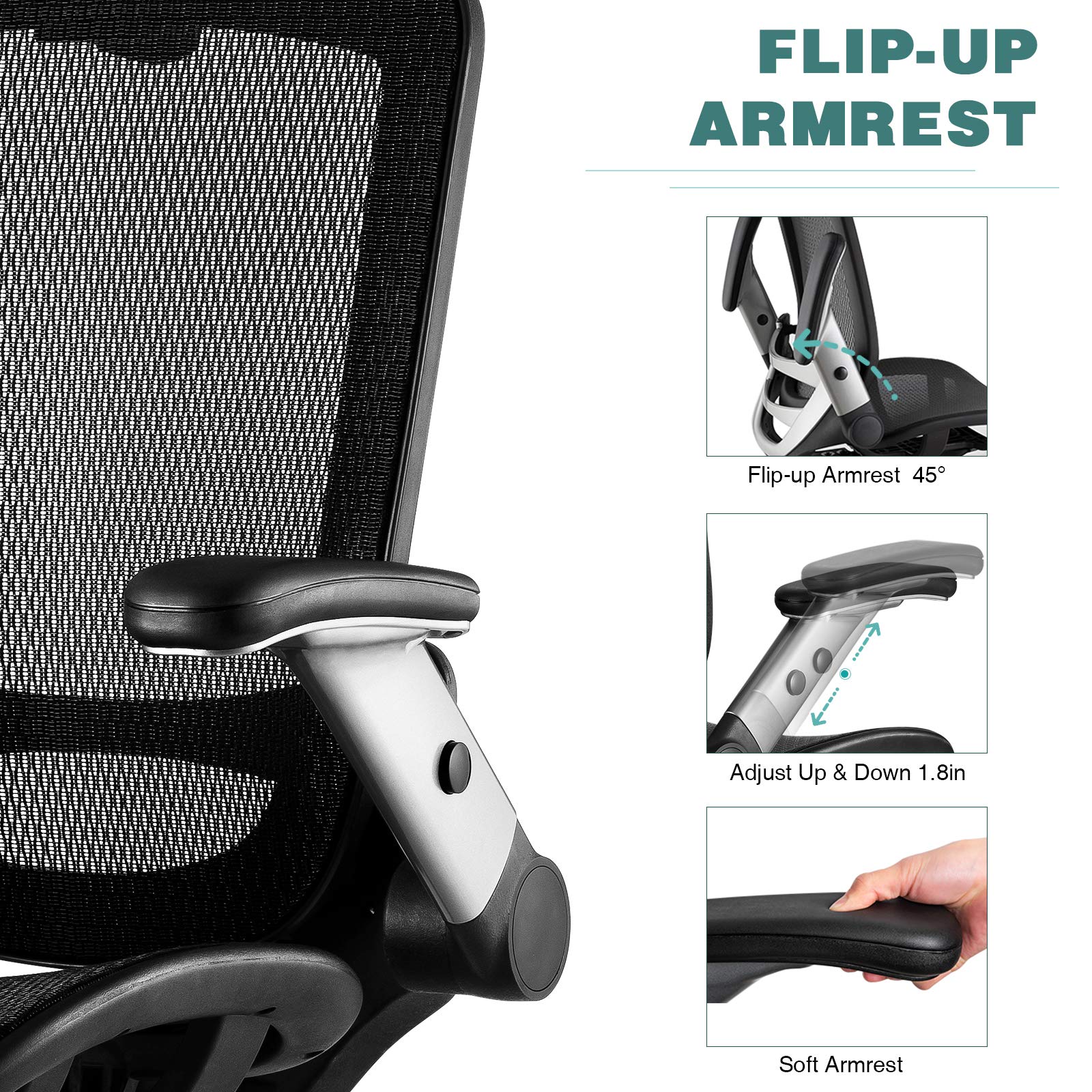 GABRYLLY Ergonomic Office Chair, High Back Home Desk Chair with Headrest, Flip - Up Arms, 90 - 120° Tilt Lock and Wide Cushion, Big and Tall Mesh Chairs for Man Woman, Black Task Chair - FocusAid Essentials: Empowering ADHD Living