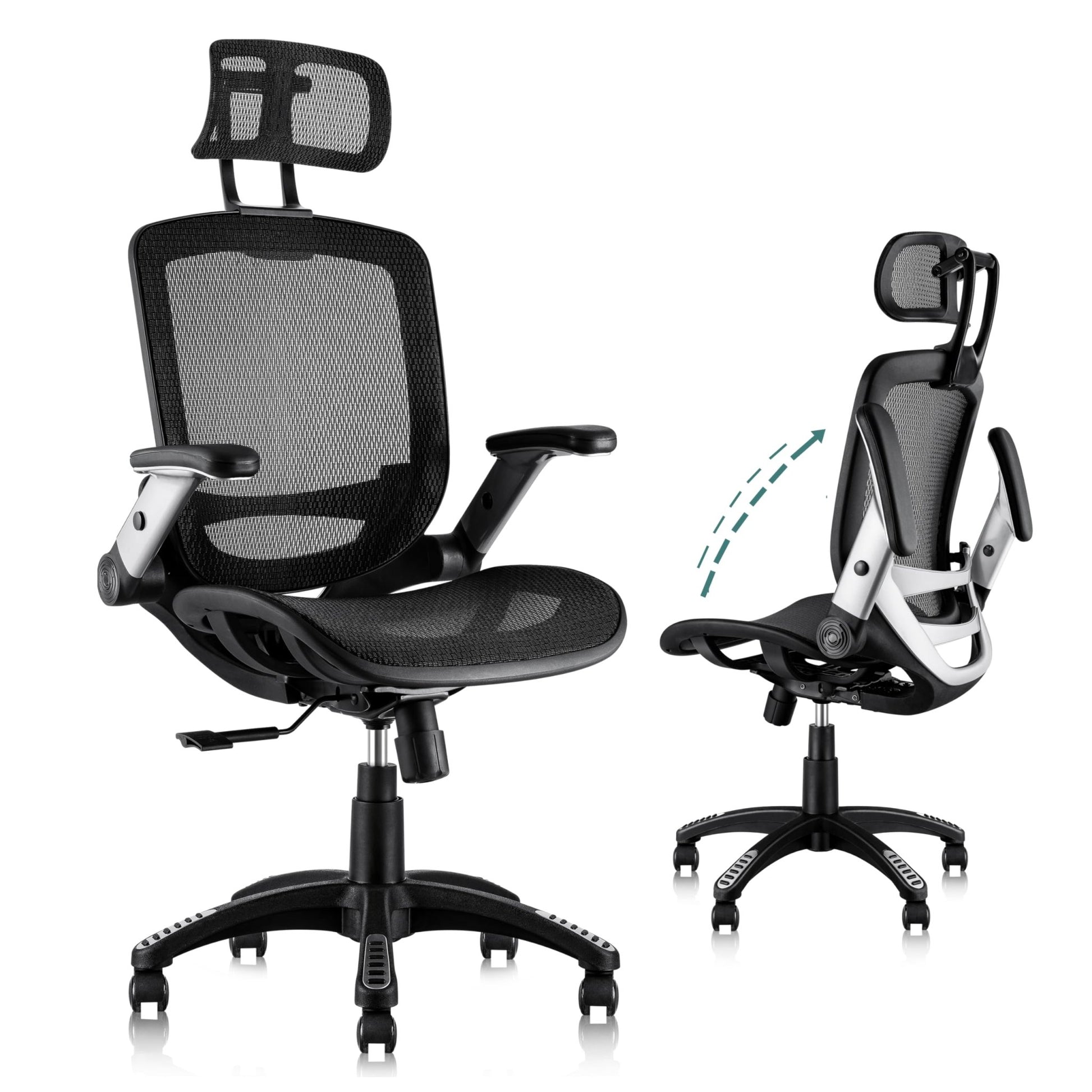 GABRYLLY Ergonomic Office Chair, High Back Home Desk Chair with Headrest, Flip - Up Arms, 90 - 120° Tilt Lock and Wide Cushion, Big and Tall Mesh Chairs for Man Woman, Black Task Chair - FocusAid Essentials: Empowering ADHD Living