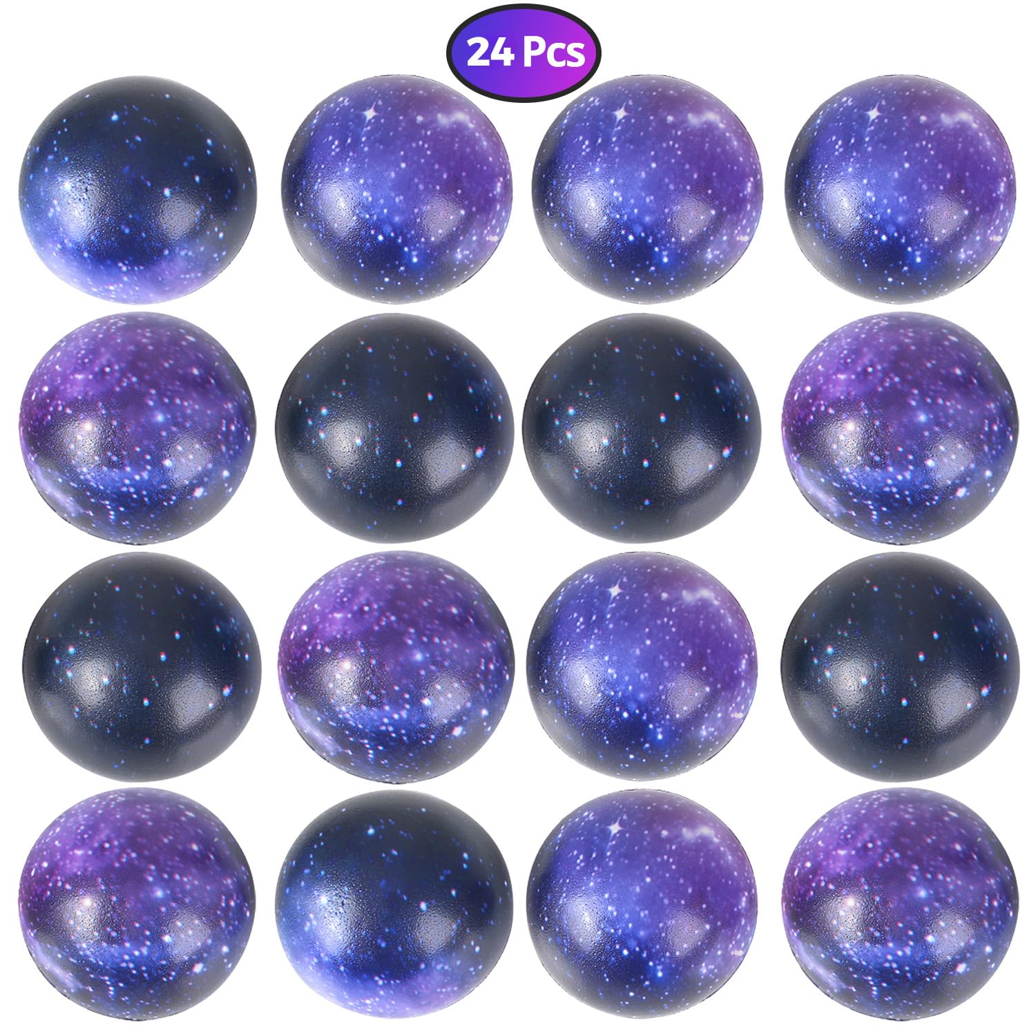 Galaxy Stress Balls for Kids - Pack of 24 Bulk - Squeeze Anxiety Fidget Sensory Balls for Children with Outer Space Theme, Toys for Party Favors and Birthday Party Supplies - FocusAid Essentials: Empowering ADHD Living