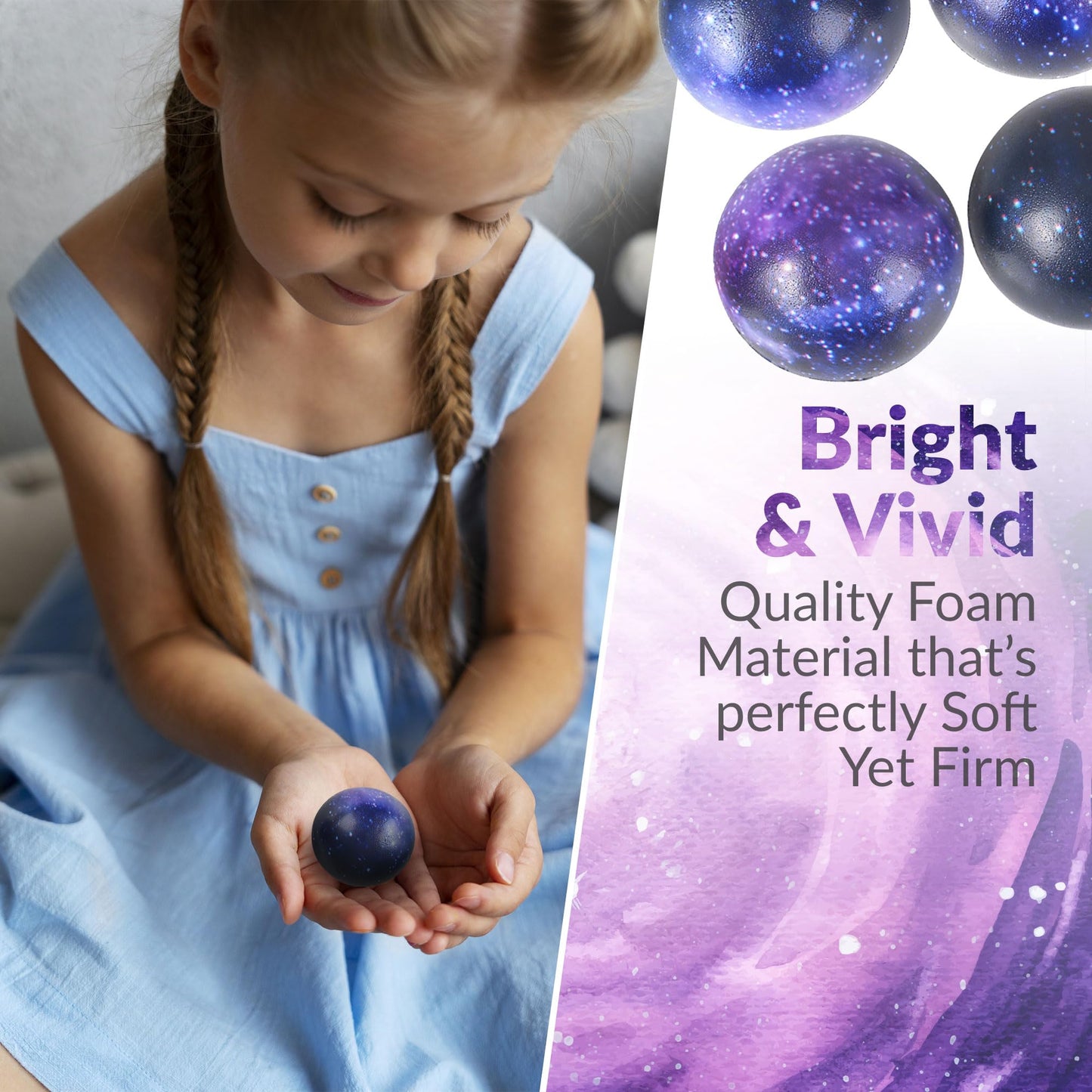 Galaxy Stress Balls for Kids - Pack of 24 Bulk - Squeeze Anxiety Fidget Sensory Balls for Children with Outer Space Theme, Toys for Party Favors and Birthday Party Supplies - FocusAid Essentials: Empowering ADHD Living