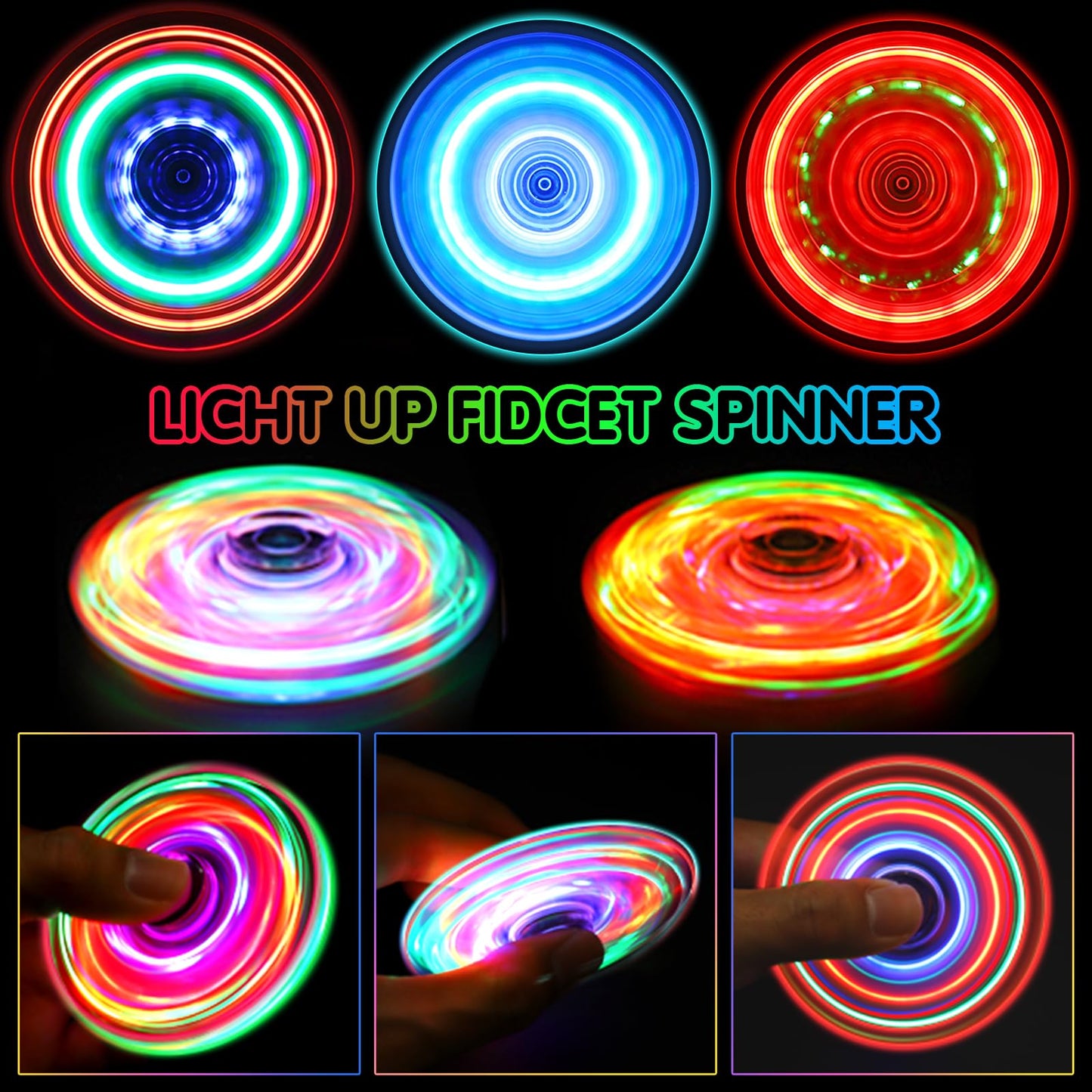 Gigilli Fidget Spinners 2 Pack, LED Light up Sensory Fidget Toys for Kids Adults, Christmas Stocking Stuffers Glow in The Dark Fidget Toys for Boys Girls Classroom Prizes for Kids 4 - 8 - 12 ADHD Fidgets - FocusAid Essentials: Empowering ADHD Living