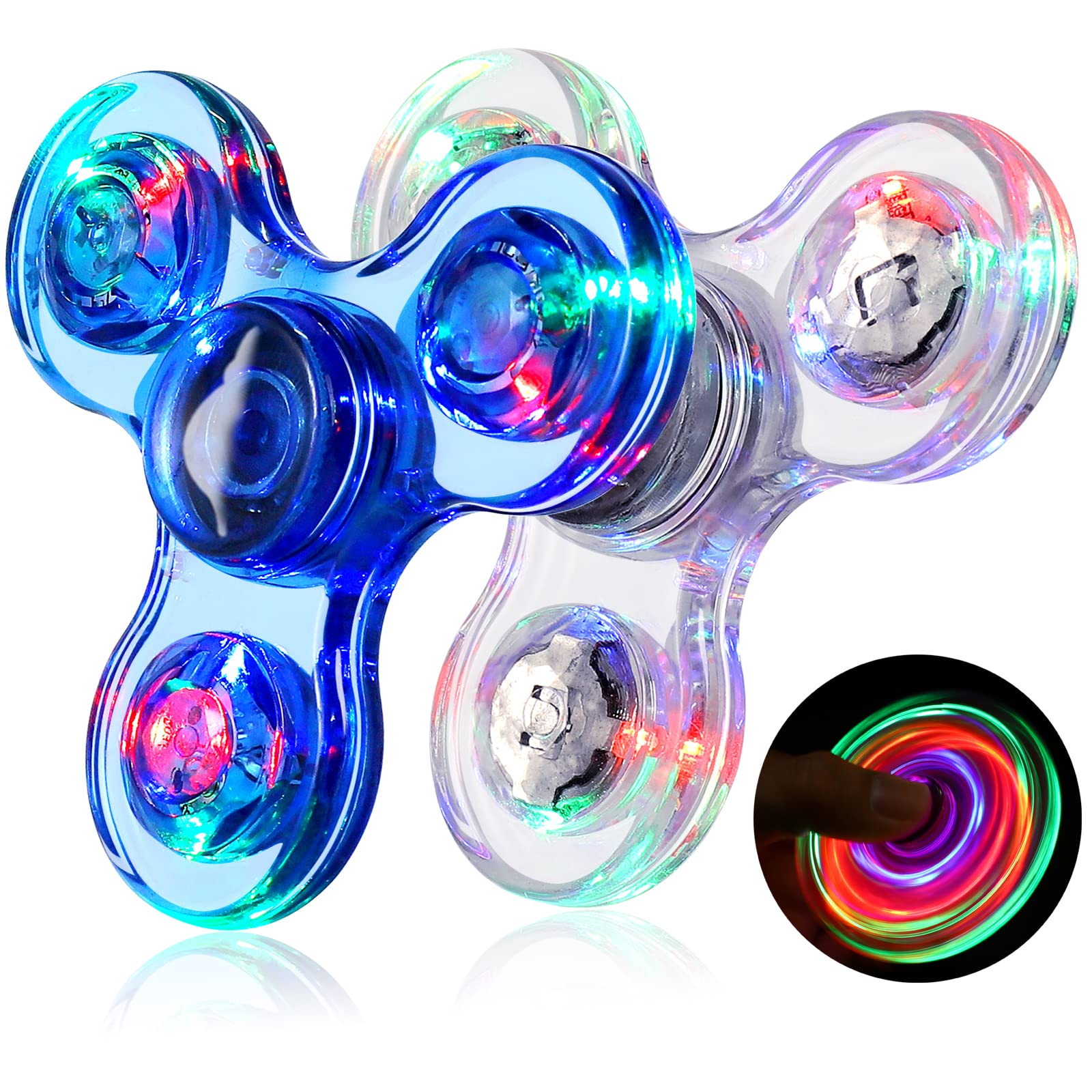 Gigilli Fidget Spinners 2 Pack, LED Light up Sensory Fidget Toys for Kids Adults, Christmas Stocking Stuffers Glow in The Dark Fidget Toys for Boys Girls Classroom Prizes for Kids 4 - 8 - 12 ADHD Fidgets - FocusAid Essentials: Empowering ADHD Living