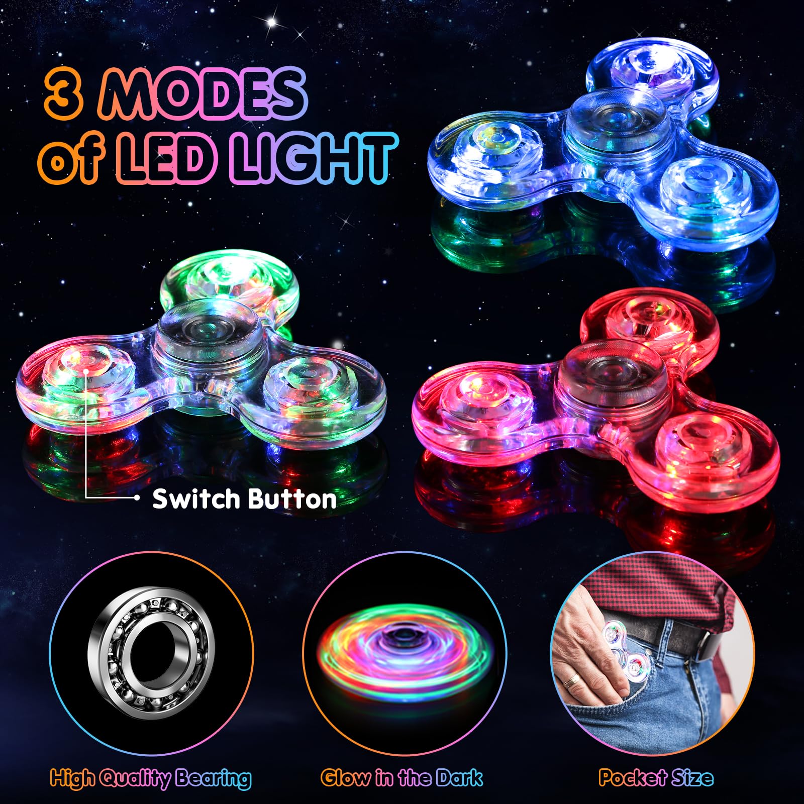 Gigilli Fidget Spinners 2 Pack, LED Light up Sensory Fidget Toys for Kids Adults, Christmas Stocking Stuffers Glow in The Dark Fidget Toys for Boys Girls Classroom Prizes for Kids 4 - 8 - 12 ADHD Fidgets - FocusAid Essentials: Empowering ADHD Living