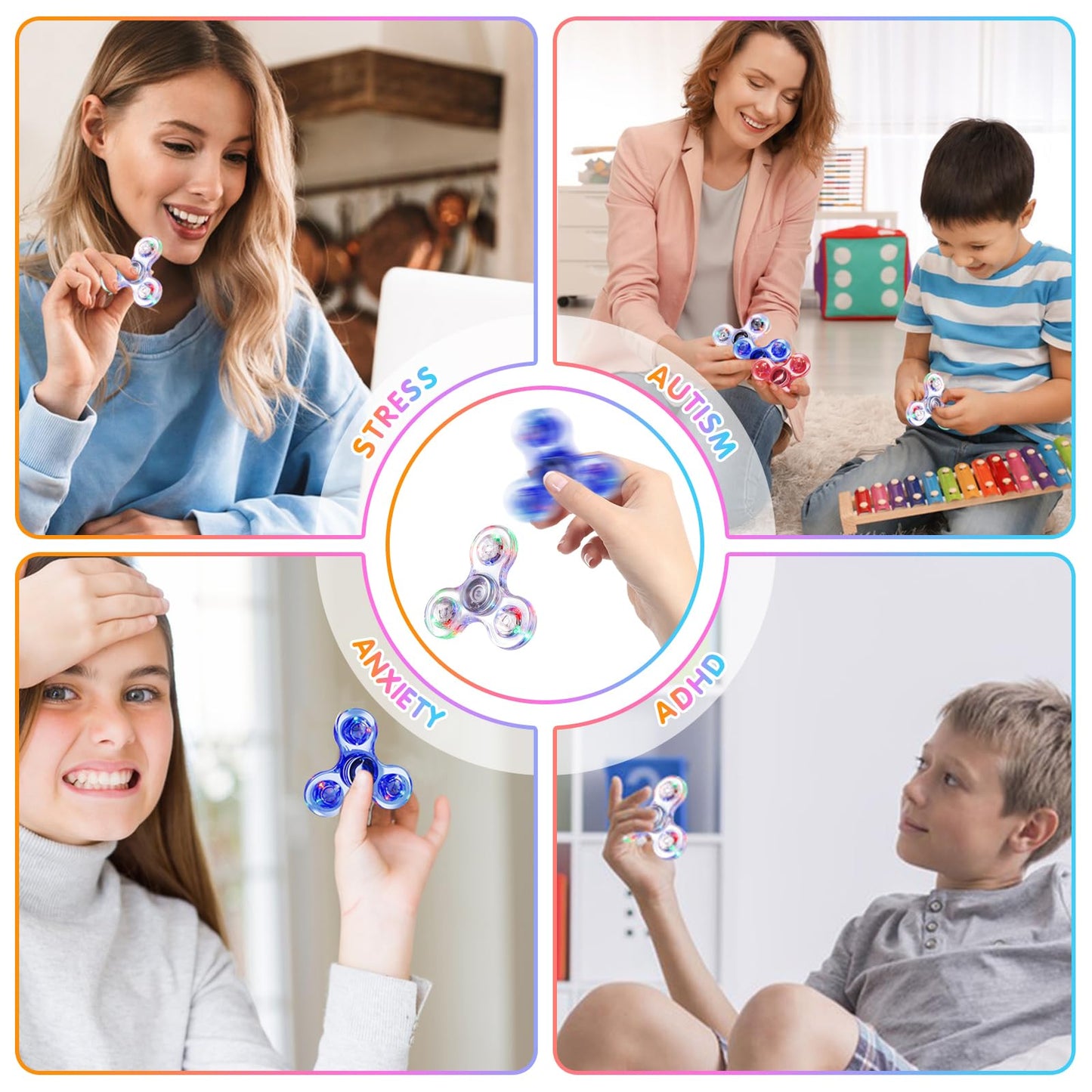 Gigilli Fidget Spinners 2 Pack, LED Light up Sensory Fidget Toys for Kids Adults, Christmas Stocking Stuffers Glow in The Dark Fidget Toys for Boys Girls Classroom Prizes for Kids 4 - 8 - 12 ADHD Fidgets - FocusAid Essentials: Empowering ADHD Living