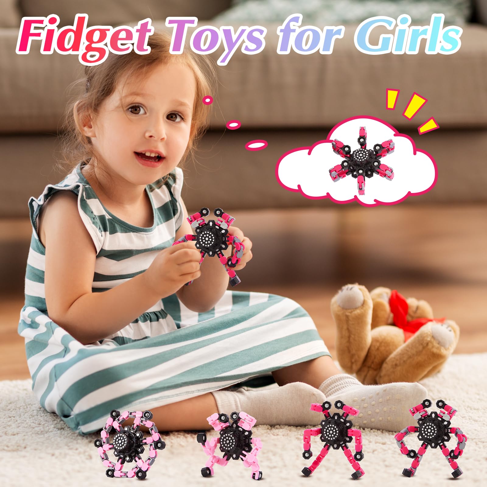 Gokeey Fidget Toys for Teen Girls, Transformable Fidget Spinners,Autism ADHD Stress Relief Sensory Toys for Boys and Girls, Stocking Stuffers for Kids Adults - FocusAid Essentials: Empowering ADHD Living