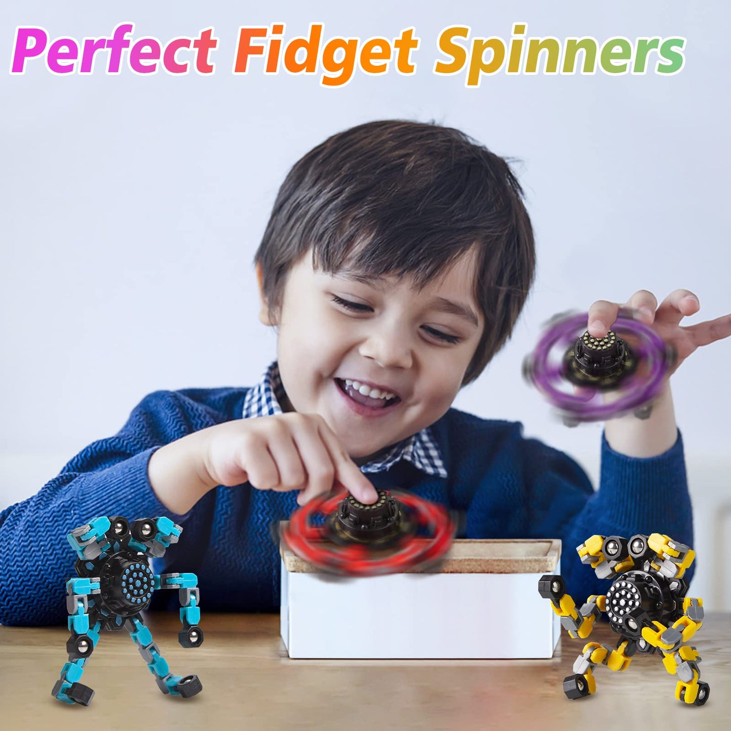 Gokeey Transformable Fidget Spinners 4 Pcs for Kids and Adults Stress Relief Sensory Toys for Boys and Girls Fingertip Gyros for ADHD Autism for Kids Gifts (Fidget Toy 4pc) - FocusAid Essentials: Empowering ADHD Living