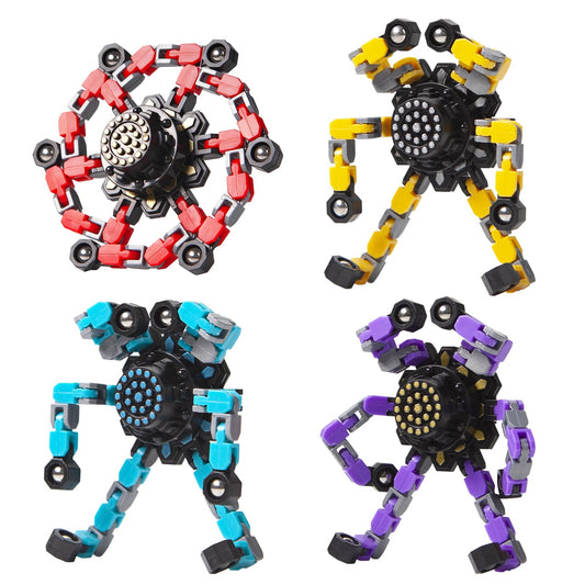 Gokeey Transformable Fidget Spinners 4 Pcs for Kids and Adults Stress Relief Sensory Toys for Boys and Girls Fingertip Gyros for ADHD Autism for Kids Gifts (Fidget Toy 4pc) - FocusAid Essentials: Empowering ADHD Living