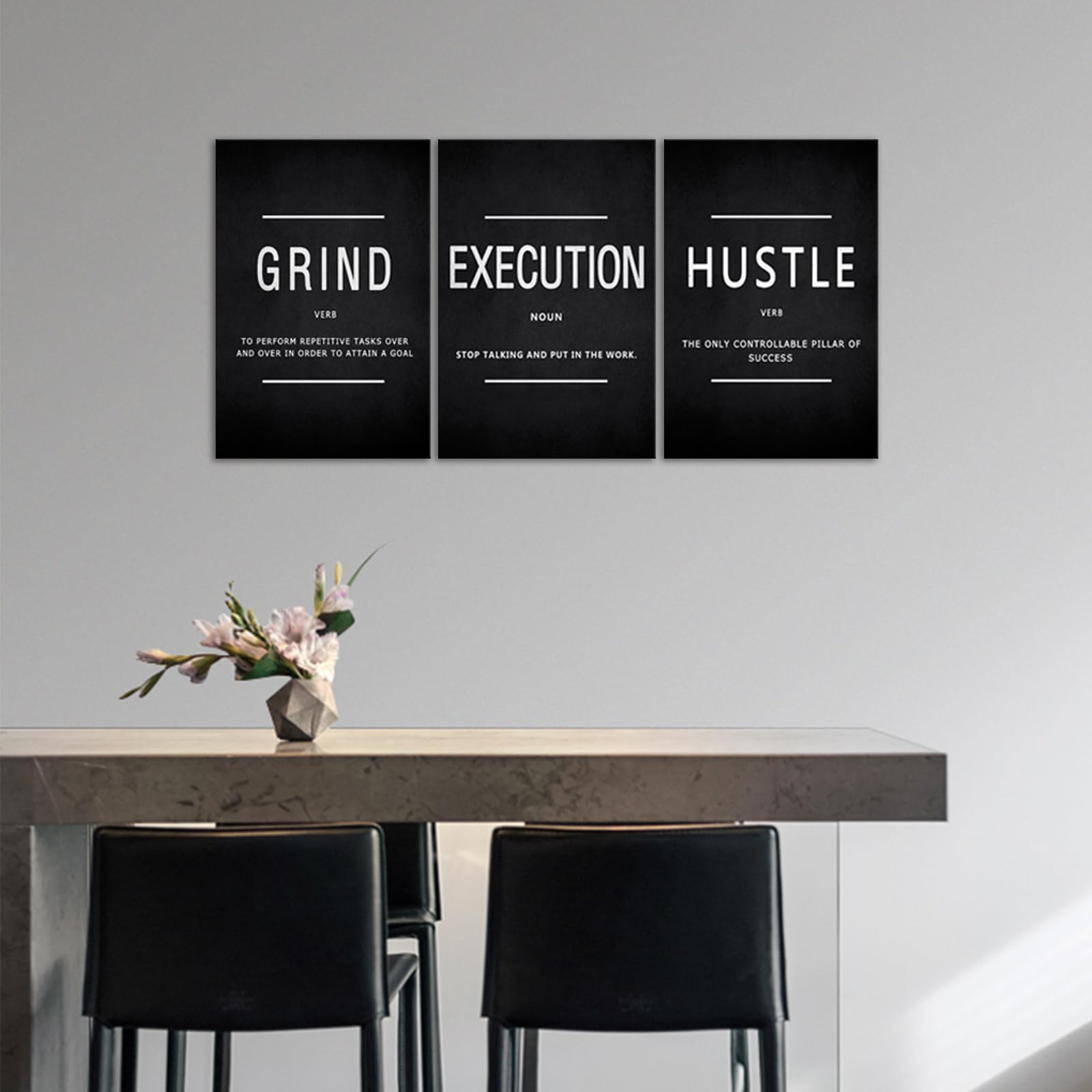 Grind Hustle Execution Wall Art Motivational Wall Decor Motivational Quotes Pictures Posters 3 Pieces Framed Canvas Wall Art Prints Goal Artwork Home Office Wall Decor Ready to Hang - FocusAid Essentials: Empowering ADHD Living