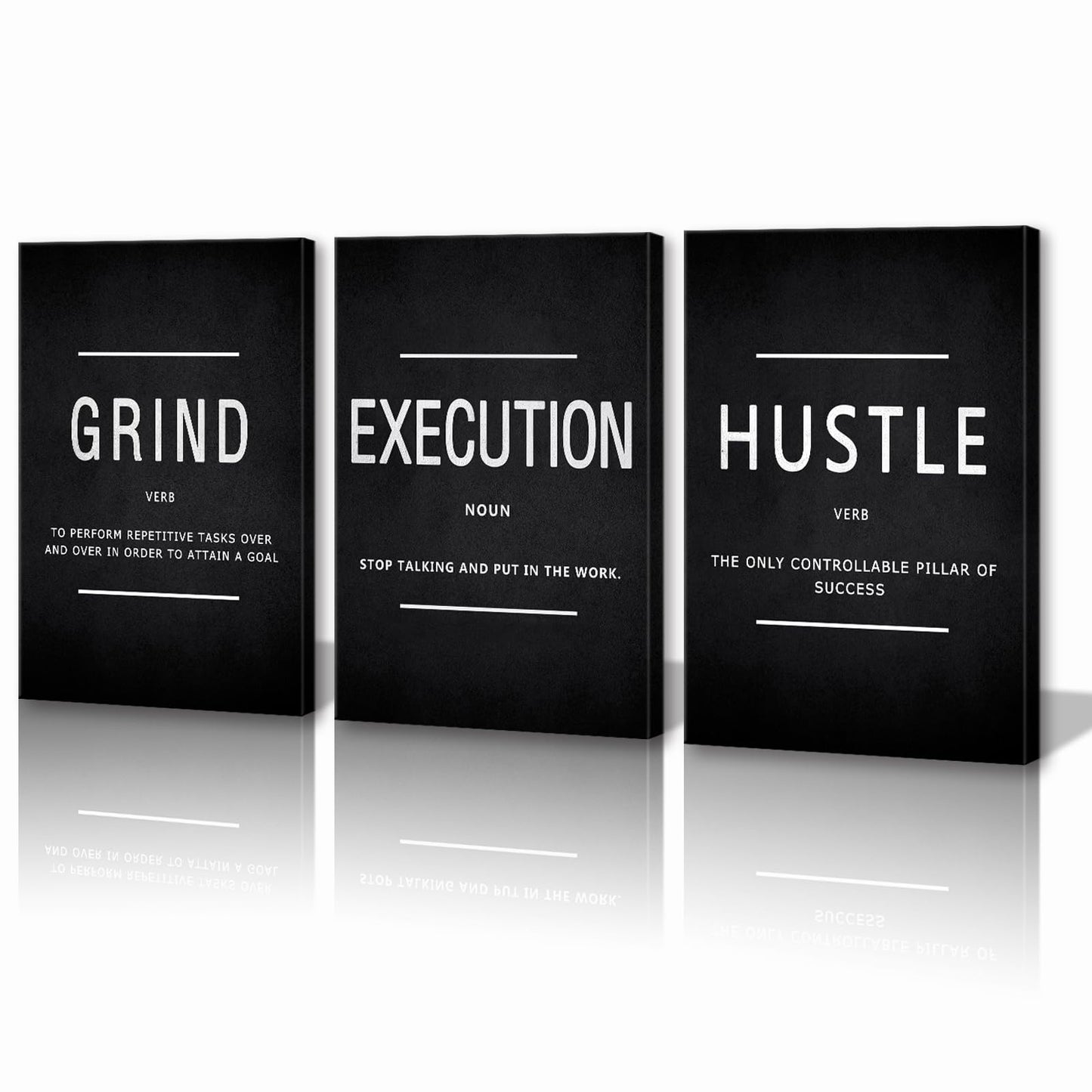 Grind Hustle Execution Wall Art Motivational Wall Decor Motivational Quotes Pictures Posters 3 Pieces Framed Canvas Wall Art Prints Goal Artwork Home Office Wall Decor Ready to Hang - FocusAid Essentials: Empowering ADHD Living