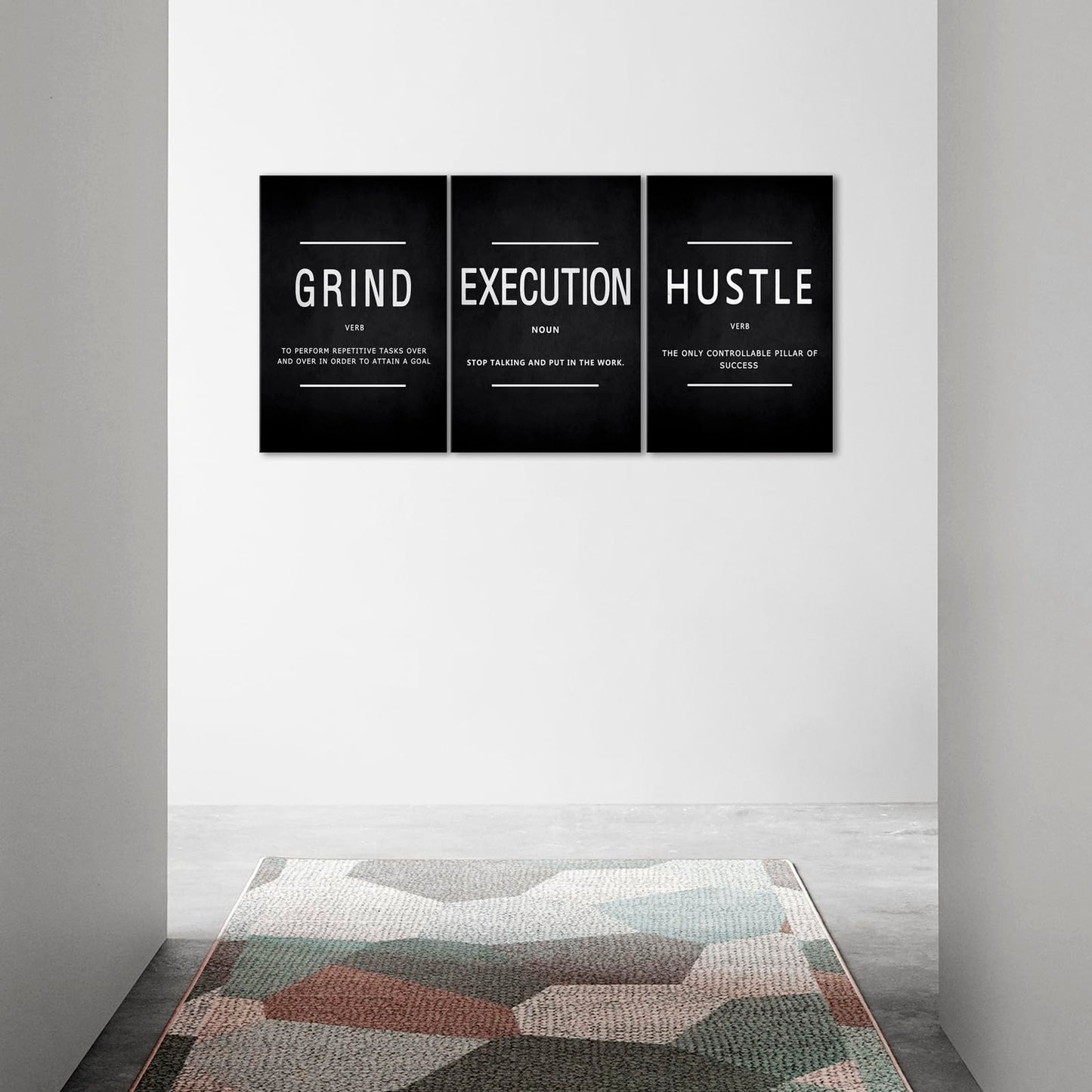 Grind Hustle Execution Wall Art Motivational Wall Decor Motivational Quotes Pictures Posters 3 Pieces Framed Canvas Wall Art Prints Goal Artwork Home Office Wall Decor Ready to Hang - FocusAid Essentials: Empowering ADHD Living