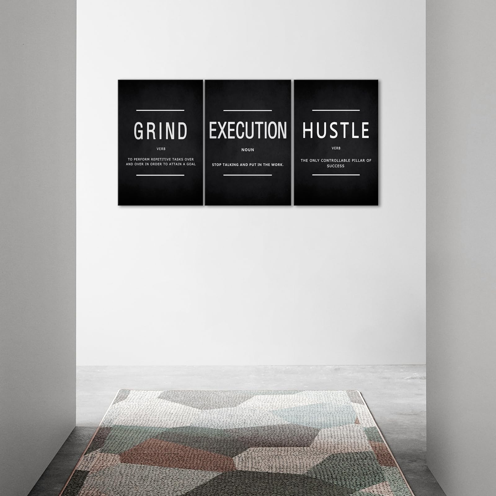 Grind Hustle Execution Wall Art Motivational Wall Decor Motivational Quotes Pictures Posters 3 Pieces Framed Canvas Wall Art Prints Goal Artwork Home Office Wall Decor Ready to Hang - FocusAid Essentials: Empowering ADHD Living