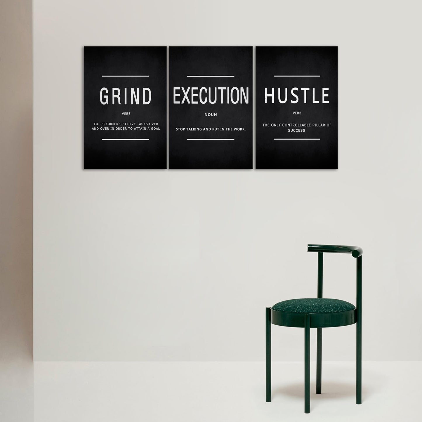 Grind Hustle Execution Wall Art Motivational Wall Decor Motivational Quotes Pictures Posters 3 Pieces Framed Canvas Wall Art Prints Goal Artwork Home Office Wall Decor Ready to Hang - FocusAid Essentials: Empowering ADHD Living