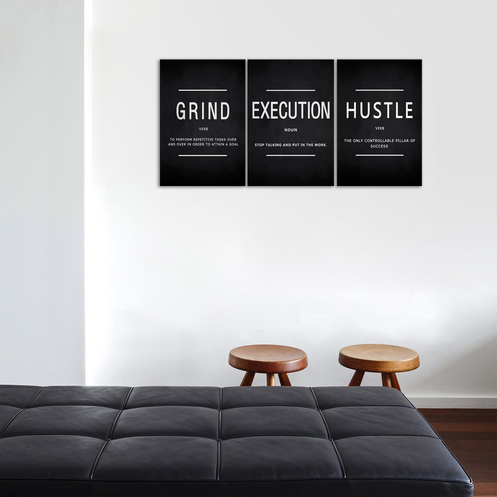 Grind Hustle Execution Wall Art Motivational Wall Decor Motivational Quotes Pictures Posters 3 Pieces Framed Canvas Wall Art Prints Goal Artwork Home Office Wall Decor Ready to Hang - FocusAid Essentials: Empowering ADHD Living