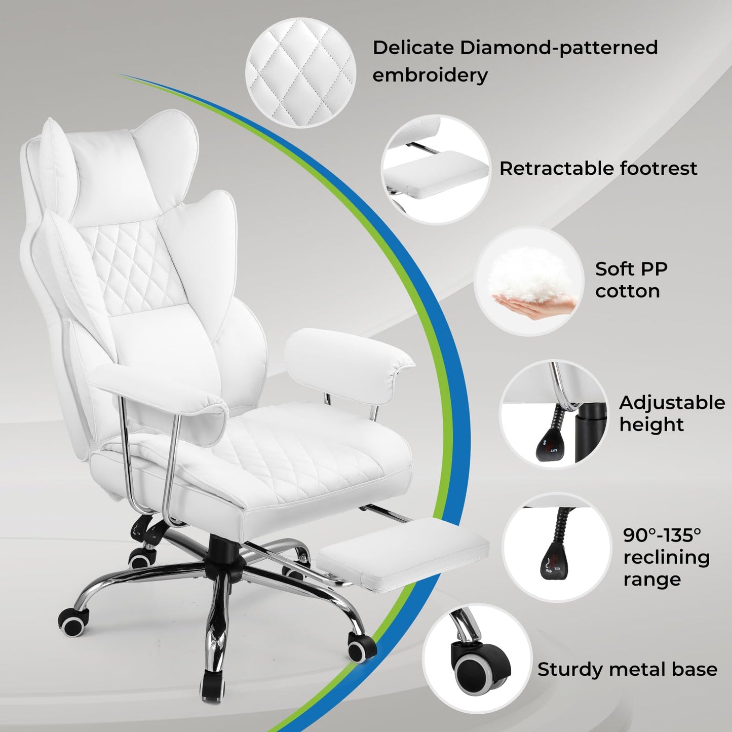 GTRACING Gaming Chair,Office Chair with Pocket Spring Lumbar Support, Ergonomic Comfortable Wide Office Desk Computer Chair with Outward Fixed Soft Armrests and Footrest (PU Leather, White) - FocusAid Essentials: Empowering ADHD Living