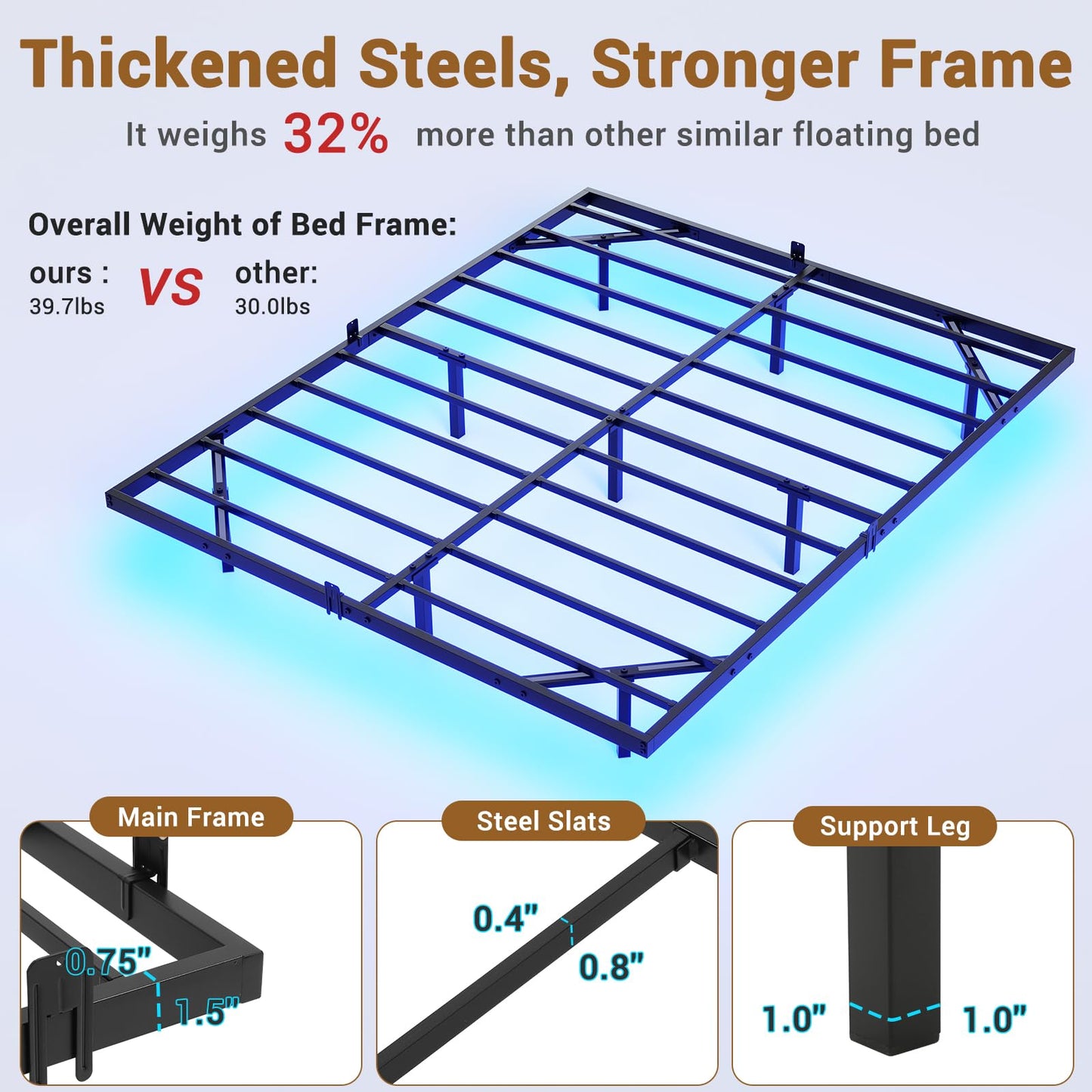 Hasuit Floating Bed Frame Queen Size with LED Lights, Metal Platform Queen Bed, No Box Spring Needed, Easy to Assemble (Queen) - FocusAid Essentials: Empowering ADHD Living