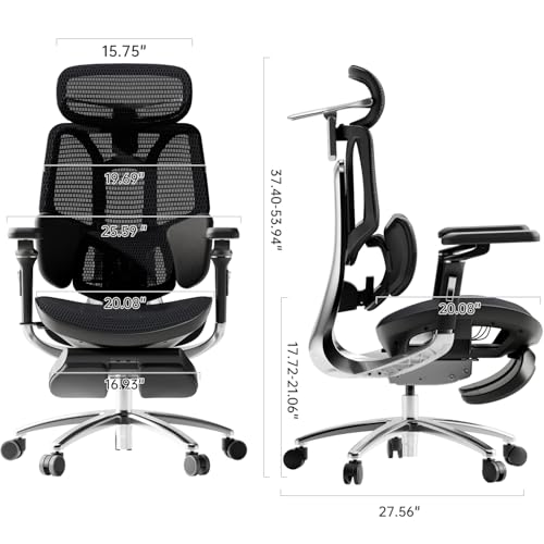 Hbada E3 Ultra Ergonomic Office Chair, Big and Tall Office Chair - with 3 - Zone Dynamic Lumbar Support, 360° Mechanical Armrests, 4D Adjustable Headrest, Aluminum Alloy, Premium Mesh, Black - FocusAid Essentials: Empowering ADHD Living