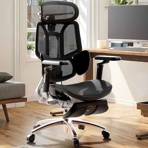 Hbada E3 Ultra Ergonomic Office Chair, Big and Tall Office Chair - with 3 - Zone Dynamic Lumbar Support, 360° Mechanical Armrests, 4D Adjustable Headrest, Aluminum Alloy, Premium Mesh, Black - FocusAid Essentials: Empowering ADHD Living