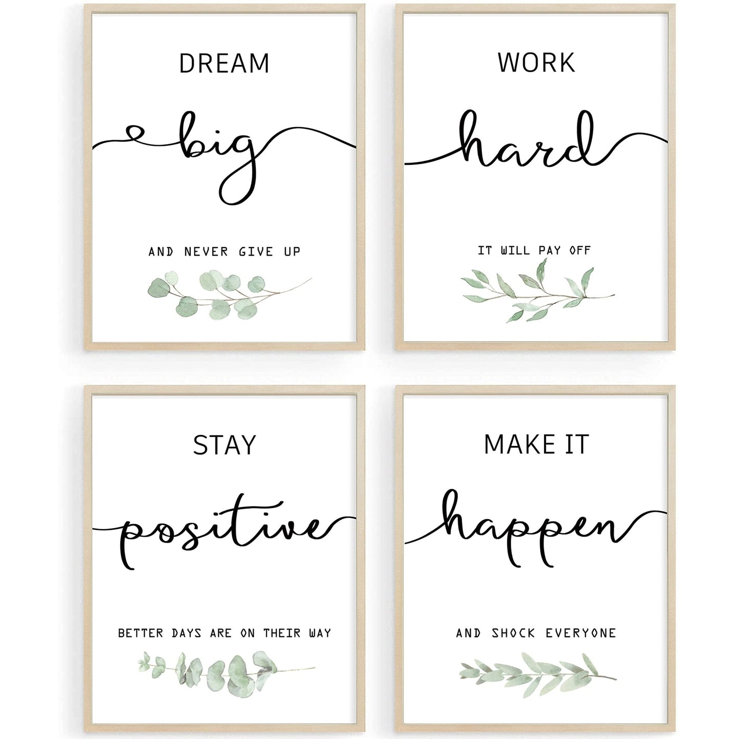 Howwii Inspirational Wall Art Office Decor, Motivational UNFRAMED Wall Art Prints for Bedroom,Living Room,Office,Classroom, Set of 4, 8"x10" - FocusAid Essentials: Empowering ADHD Living