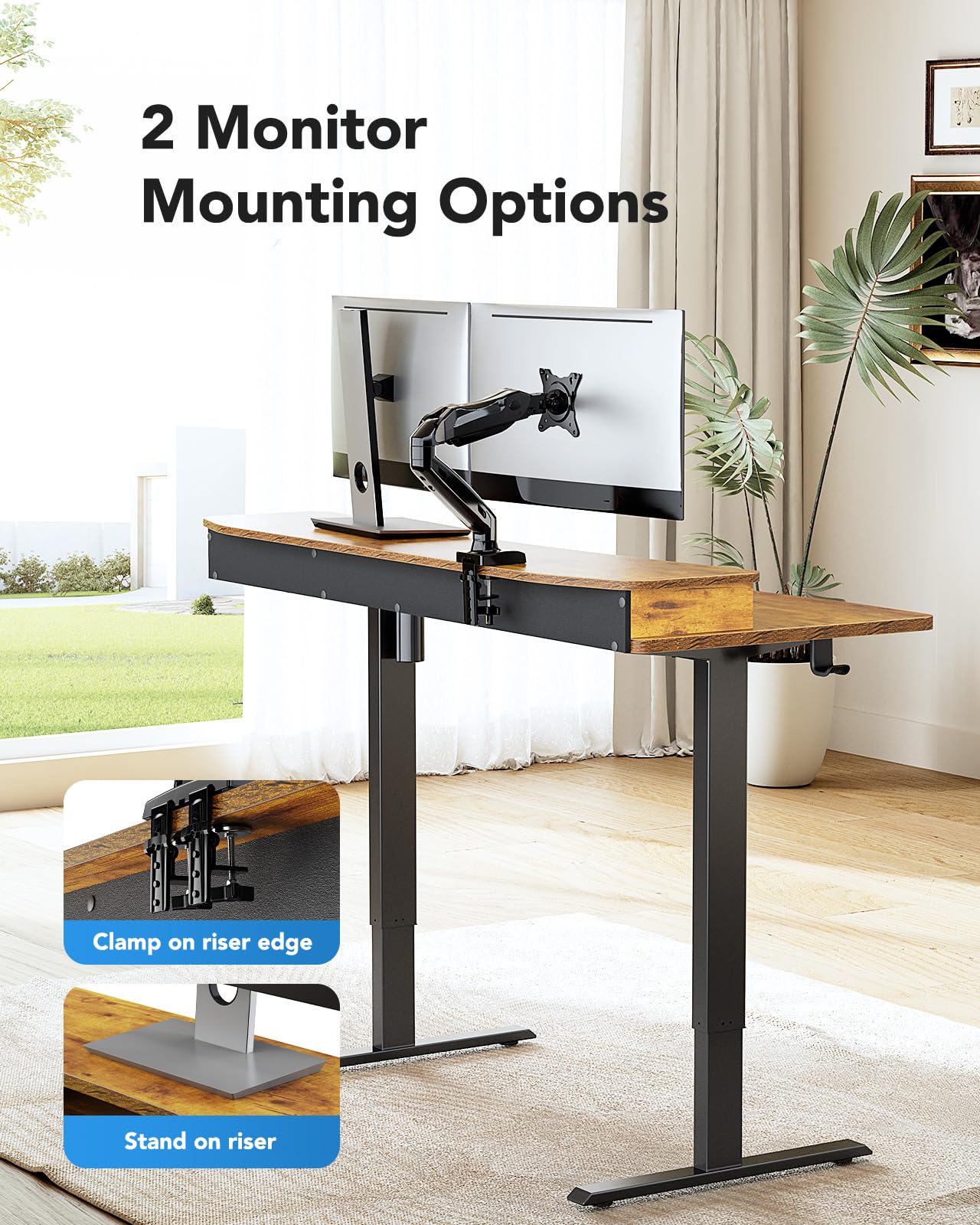 HUANUO 48" x 26" Electric Standing Desk with 2 Drawers & 26.7" Large Keyboard Tray, C - Clamp Mount Compatible, Adjustable Computer Desk for Home Office, Stand Up Desk with 4 Height Presets, Vintage - FocusAid Essentials: Empowering ADHD Living