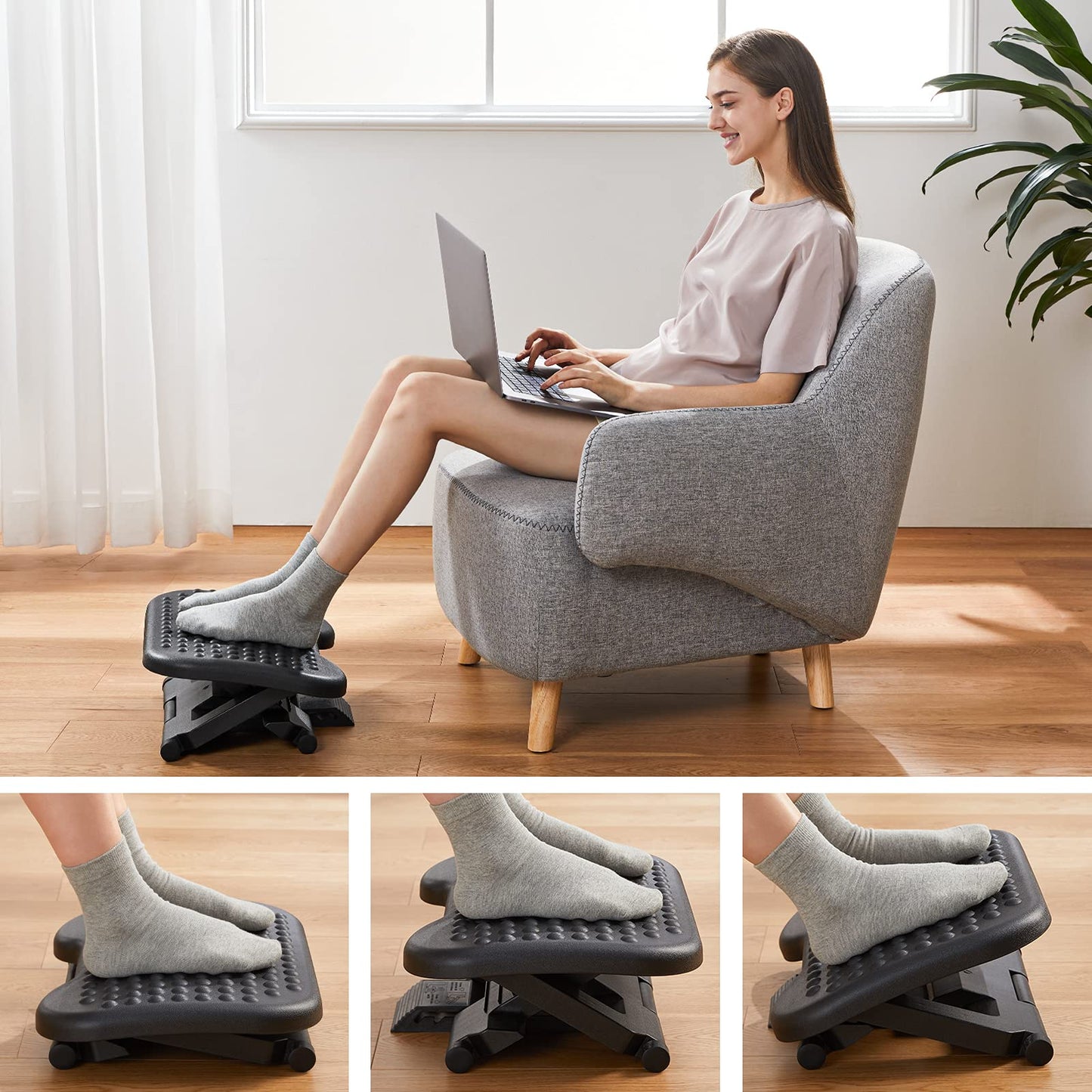 HUANUO Adjustable Under Desk Footrest, Foot Rest for Under Desk at Work with Massage, Foot Stool Under Desk with 3 Height Position & 30 Degree Tilt Angle Adjustment for Home, Office - FocusAid Essentials: Empowering ADHD Living