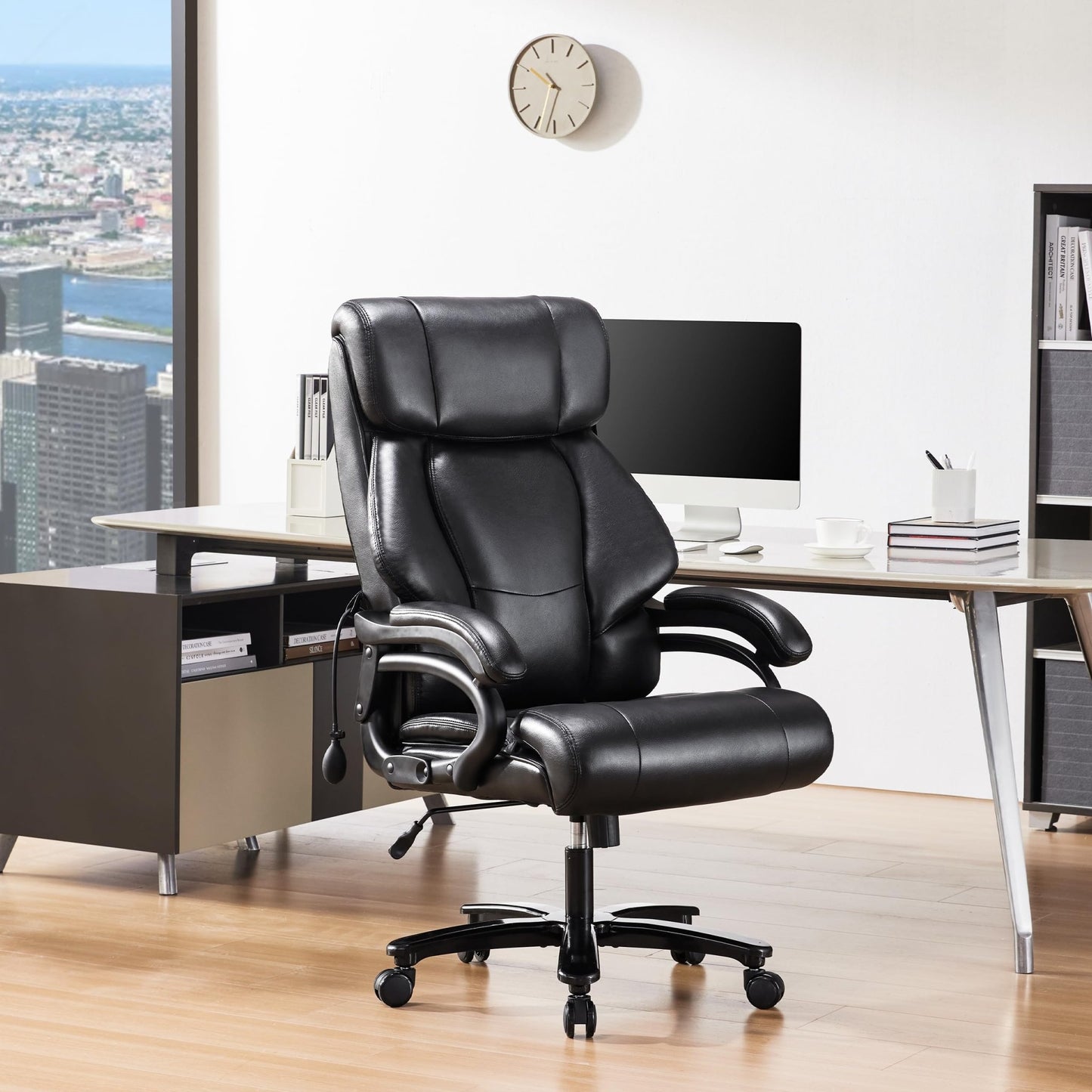 Huatean Home Big and Tall Office Chair 500LBS, Executive Office Chair for Heavy People, Heavy Duty Office Chair for Long Hours, Breathable Leather Ergonomic Office Chair for Back Pain Relief, Black - FocusAid Essentials: Empowering ADHD Living