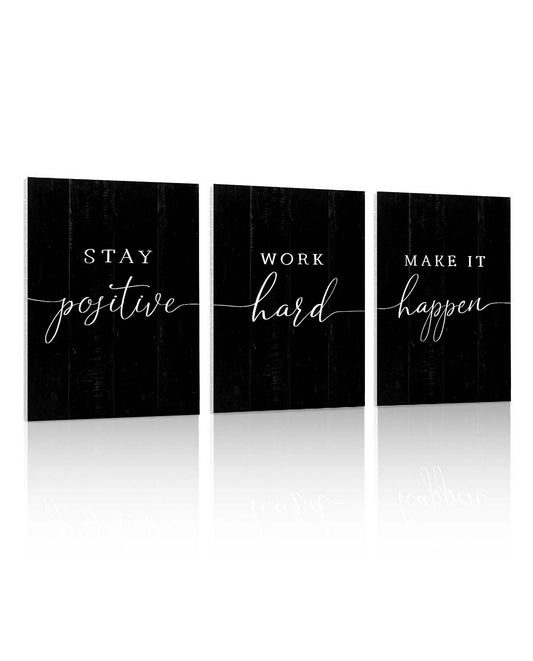 Inspirational Quotes Office Wall Art: Motivational Poster Positive Sayings Office Wall Decor, 3 Piece Black Motivation Picture Inspirational Prints 12x16" - FocusAid Essentials: Empowering ADHD Living