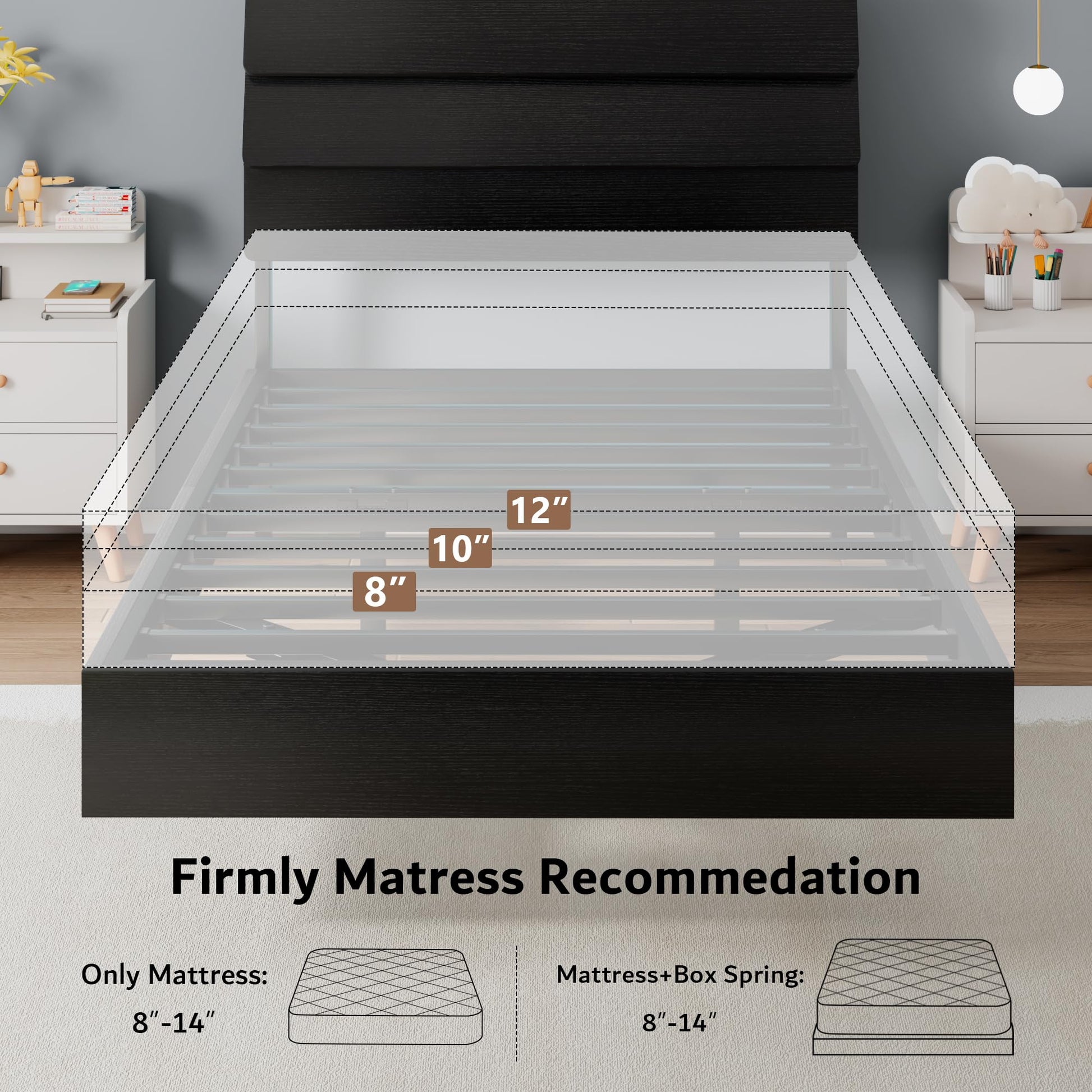 iPormis Floating Twin Bed Frame with LED Lights & Charging Station, Platform Bed with Wooden Storage Headboard, Steel Slats Support, No Box Spring Needed, Easy Assembly, Noise - Free, Black - FocusAid Essentials: Empowering ADHD Living