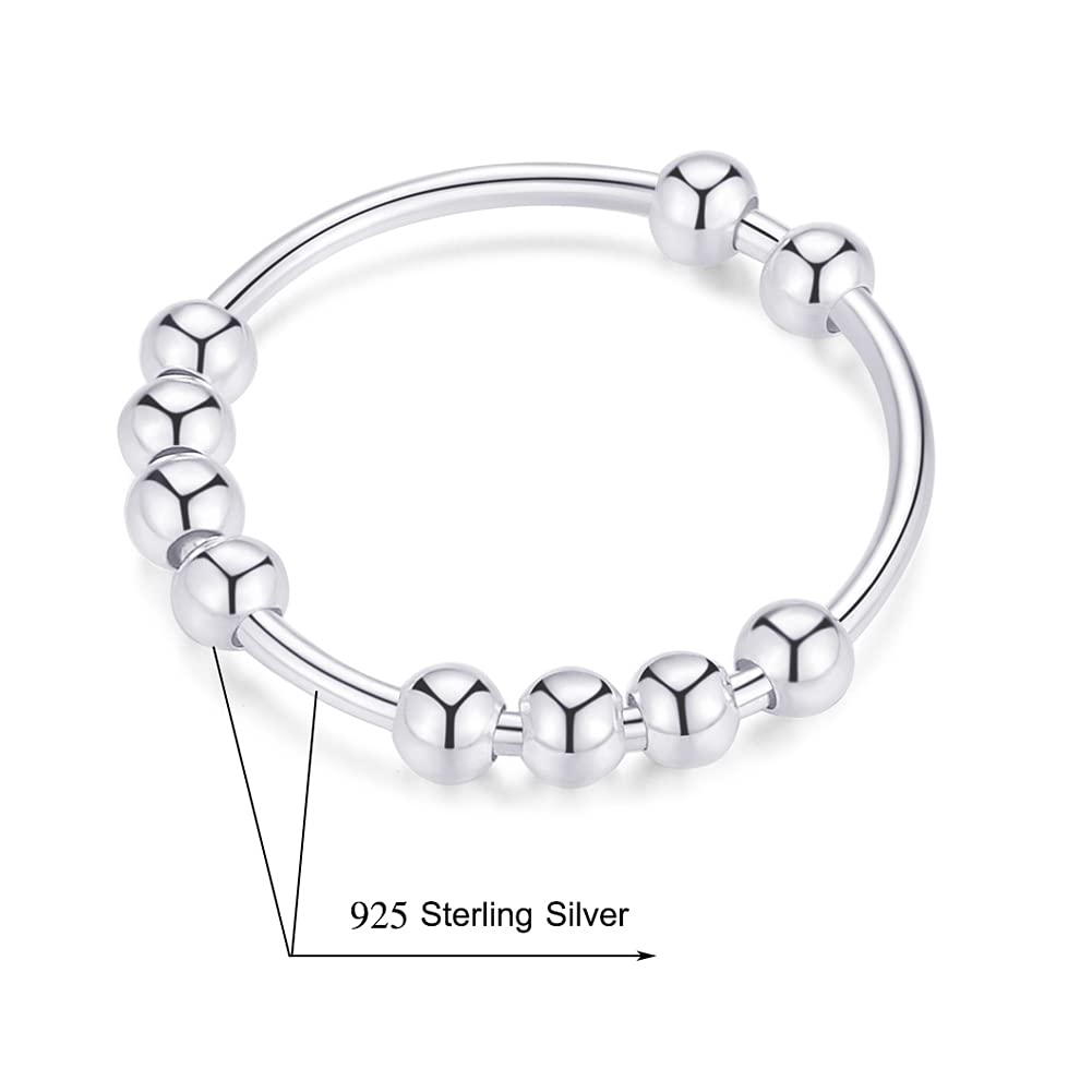 Jacruces 925 Sterling Silver Rings Anxiety Ring for Women Men Fidget Rings for Anxiety Women Gold Ring Anxiety Ring with Beads Spinner Ring for Anxiety Spinning Ring Fidget Jewelry thumb rings size 7 - FocusAid Essentials: Empowering ADHD Living