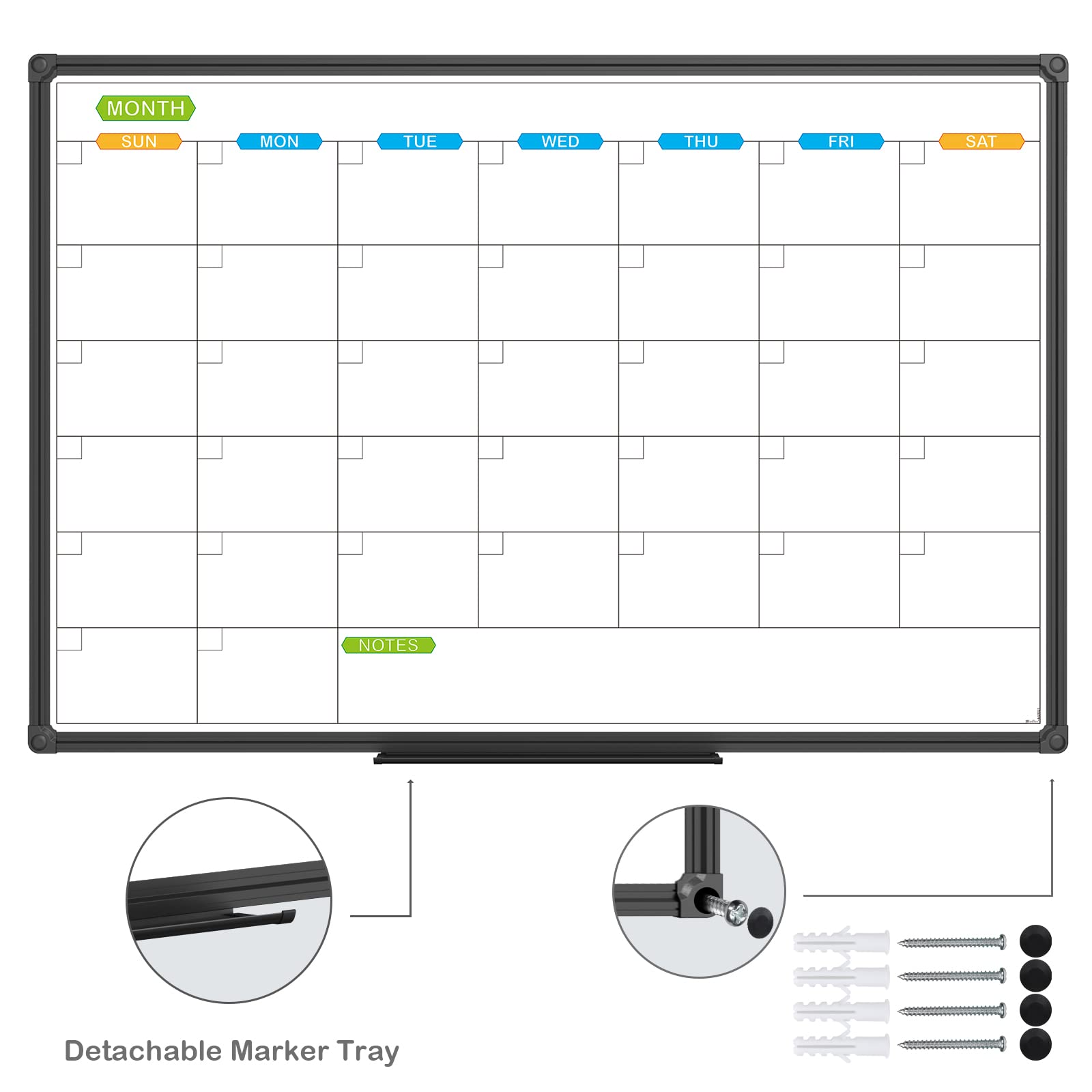 JILoffice Dry Erase Calendar Whiteboard - Magnetic White Board Calendar Monthly 36 X 24 Inch, Black Aluminum Frame Wall Mounted Board for Office Home and School - FocusAid Essentials: Empowering ADHD Living