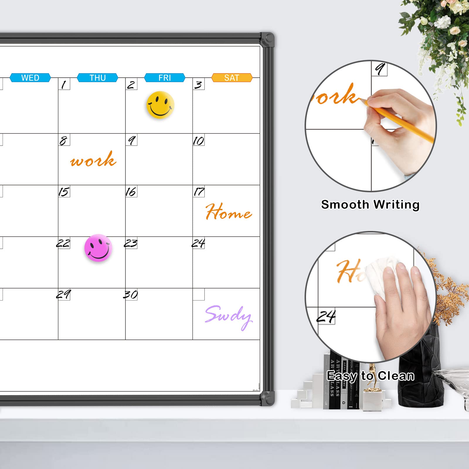 JILoffice Dry Erase Calendar Whiteboard - Magnetic White Board Calendar Monthly 36 X 24 Inch, Black Aluminum Frame Wall Mounted Board for Office Home and School - FocusAid Essentials: Empowering ADHD Living