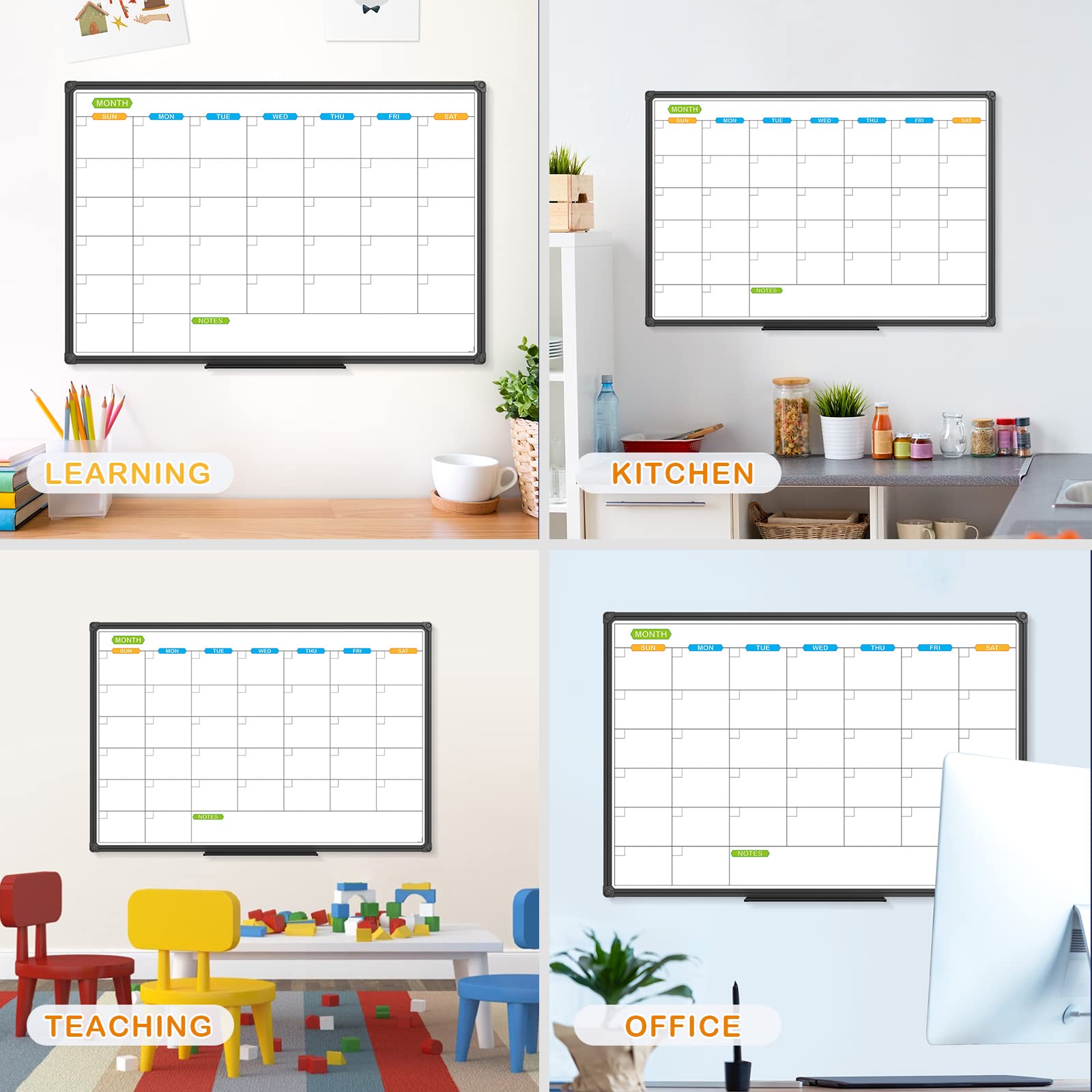 JILoffice Dry Erase Calendar Whiteboard - Magnetic White Board Calendar Monthly 36 X 24 Inch, Black Aluminum Frame Wall Mounted Board for Office Home and School - FocusAid Essentials: Empowering ADHD Living