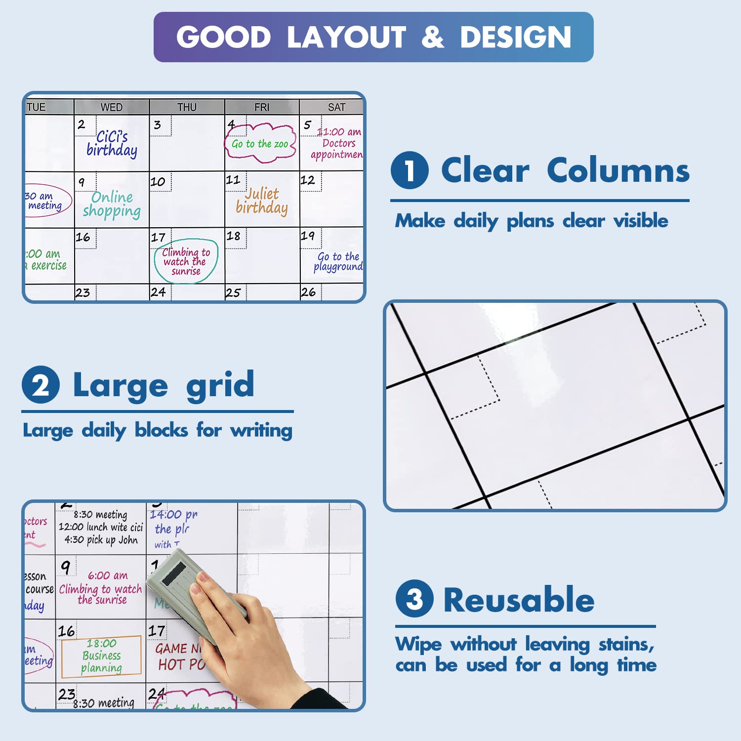 Jumbo Dry Erase Yearly Whiteboard Wall Calendar, 55" x 63", Huge 12 Month Laminated Erasable White Board, Giant Annual Family Schedule Planner, Large Undated Reusable Year Poster - FocusAid Essentials: Empowering ADHD Living