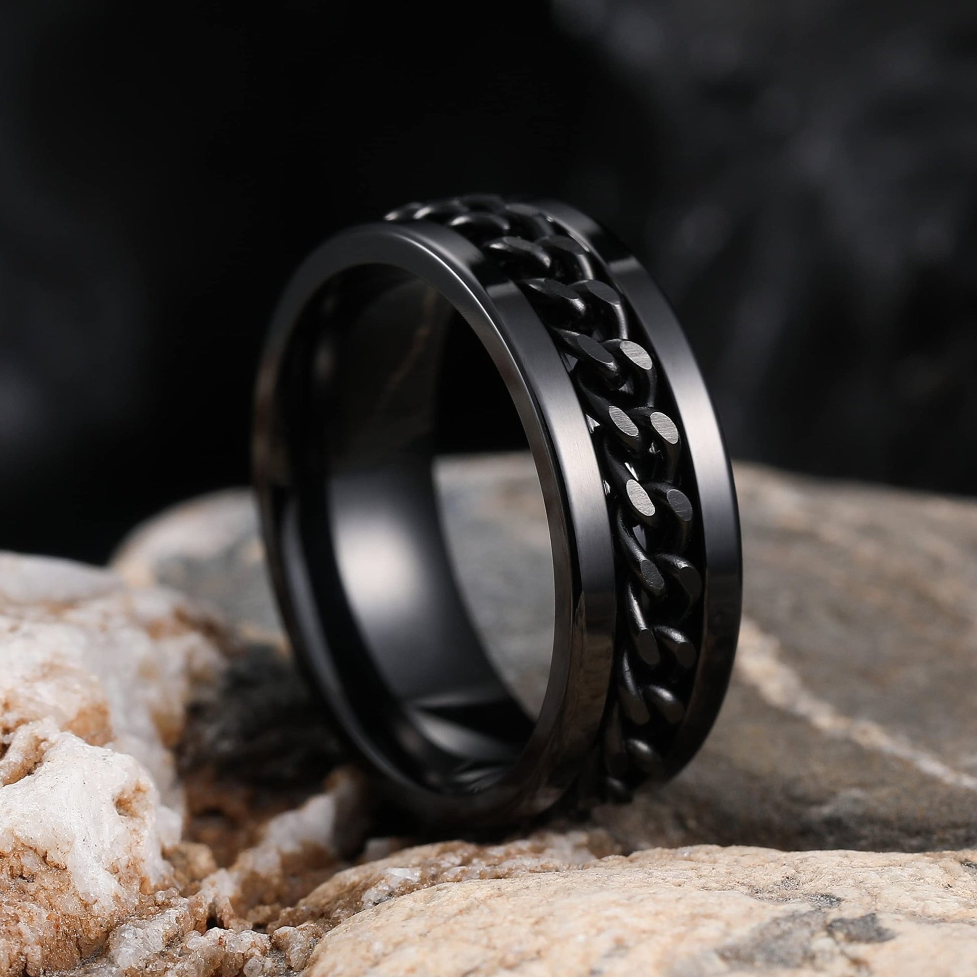 King Will 8mm Black Spinner Ring Stainless Steel Fidget Ring Anxiety Ring For Men Curb Chain Inlay 12 - FocusAid Essentials: Empowering ADHD Living