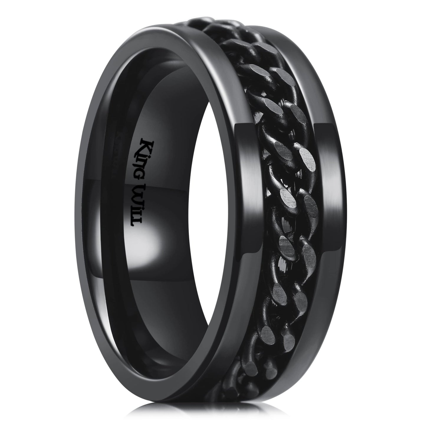 King Will 8mm Black Spinner Ring Stainless Steel Fidget Ring Anxiety Ring For Men Curb Chain Inlay 12 - FocusAid Essentials: Empowering ADHD Living