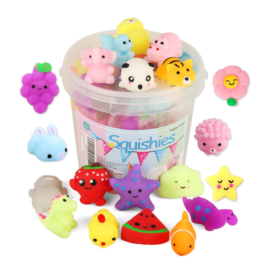 KINGYAO Squishies Squishy Toy 24pcs Party Favors for Kids Mochi Squishy Toy moji Kids Mini Kawaii squishies Mochi Stress Reliever Anxiety Toys Easter Basket Stuffers fillers with Storage Box - FocusAid Essentials: Empowering ADHD Living