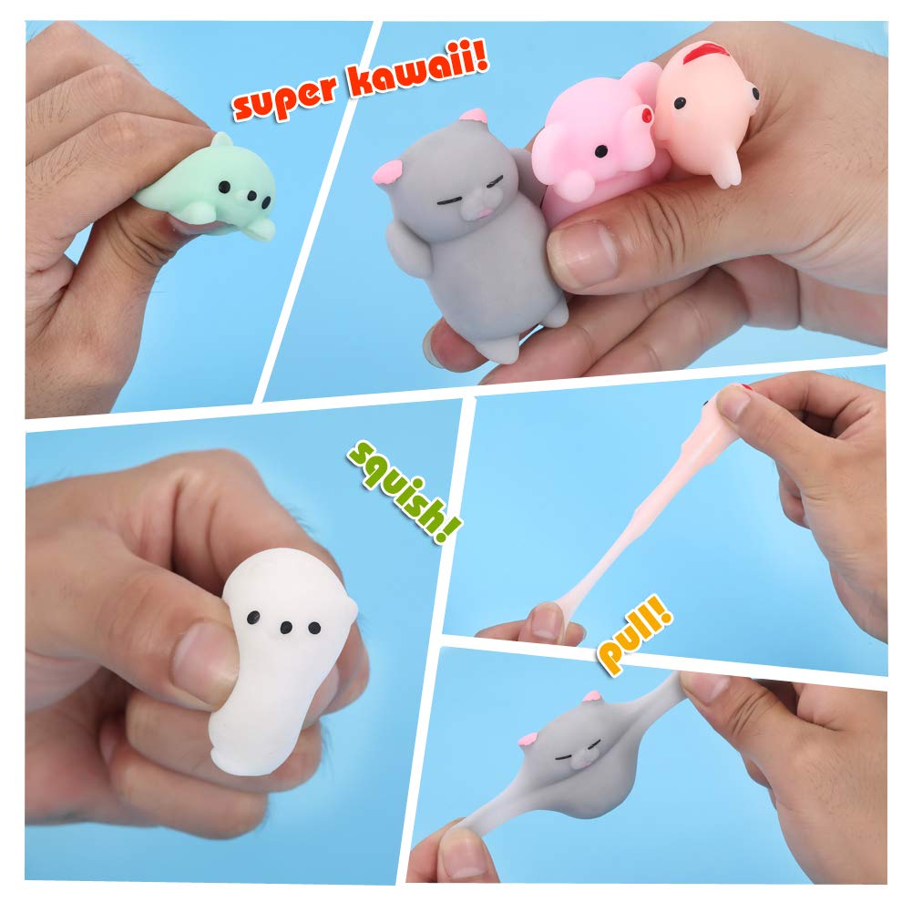 KINGYAO Squishies Squishy Toy 24pcs Party Favors for Kids Mochi Squishy Toy moji Kids Mini Kawaii squishies Mochi Stress Reliever Anxiety Toys Easter Basket Stuffers fillers with Storage Box - FocusAid Essentials: Empowering ADHD Living