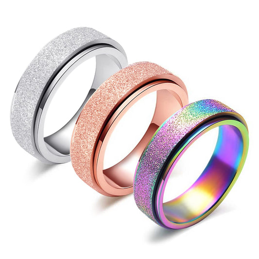 LAOYOU Anxiety Spinner Fidget Ring for Women | 6MM Stainless Steel 3pcs Worry Stress Relief Spinning Spinny Ring Set Band Pack Rose old Silver Rainbow Birthday Figit Gifts For Daughter Size 7 - FocusAid Essentials: Empowering ADHD Living