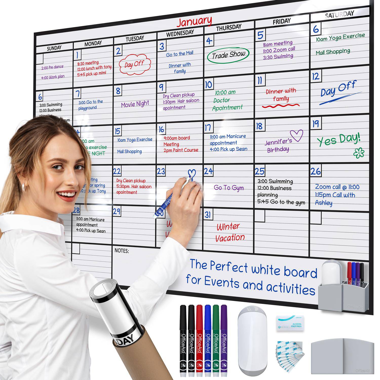 Large Dry Erase Calendar for Wall | 36"X48" | Large Wall Calendar Dry Erase Monthly | Dry Erase Calendar Board for Wall | Big White board Calendar - FocusAid Essentials: Empowering ADHD Living