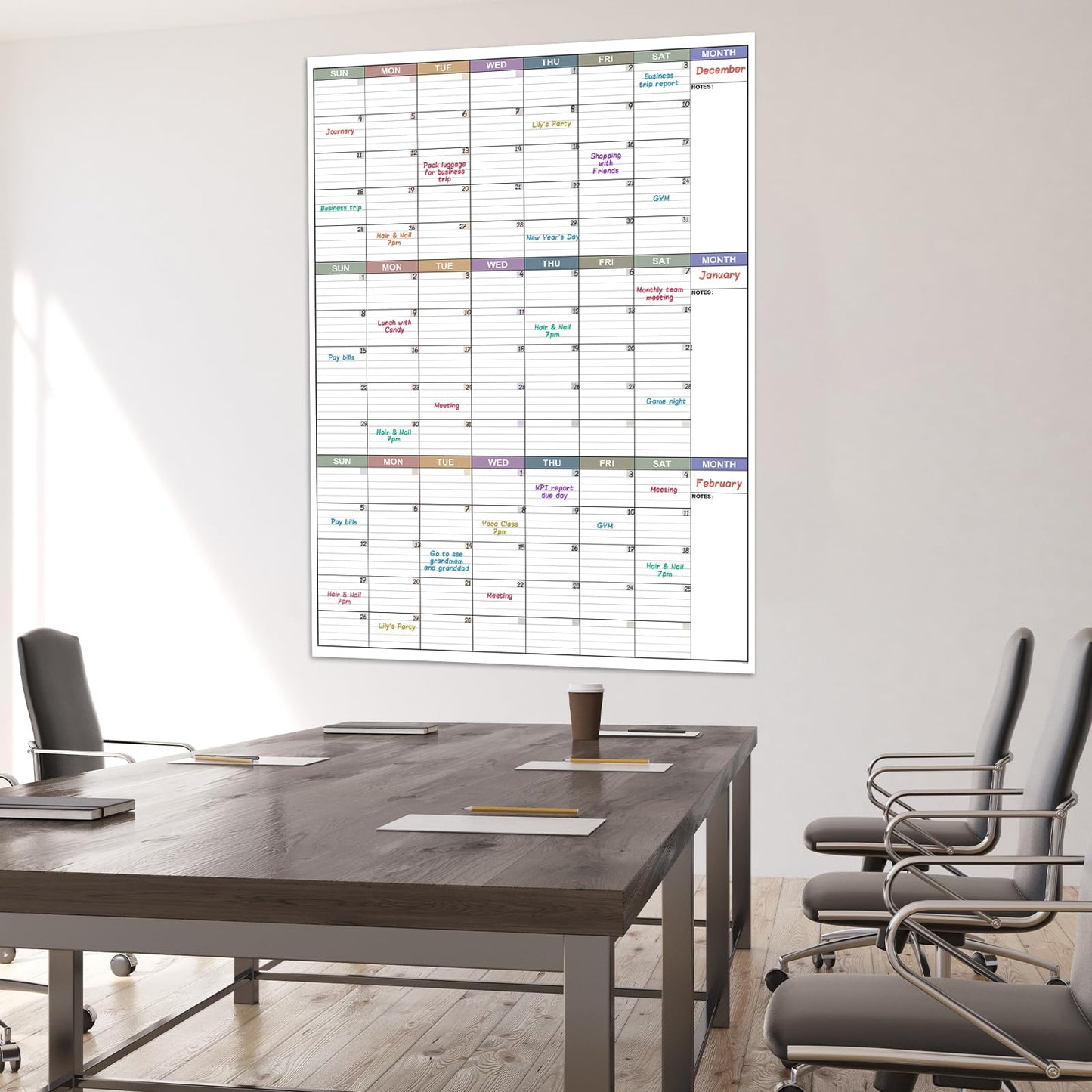 Large Dry Erase Calendar For Wall - Undated 3 Month Calendar, 28'' x 40'', Erasable & Reusable Laminated White Board, 8 Round Stickers, Vertical Calendar for Office, Home and School - FocusAid Essentials: Empowering ADHD Living