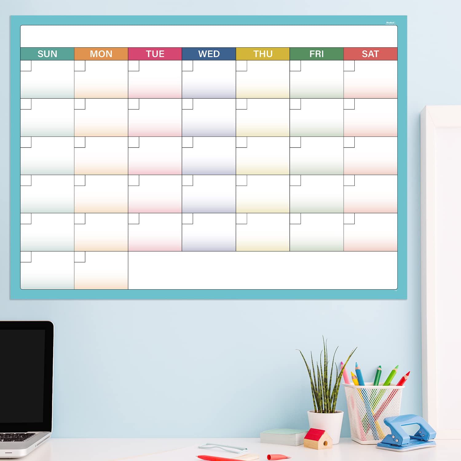 Large Dry Erase Calendar for Wall - Undated Wall Calendar, Large Calendar, 40" x 28", Erasable & Reusable Laminated Calendar with 8 Round Stickers - FocusAid Essentials: Empowering ADHD Living