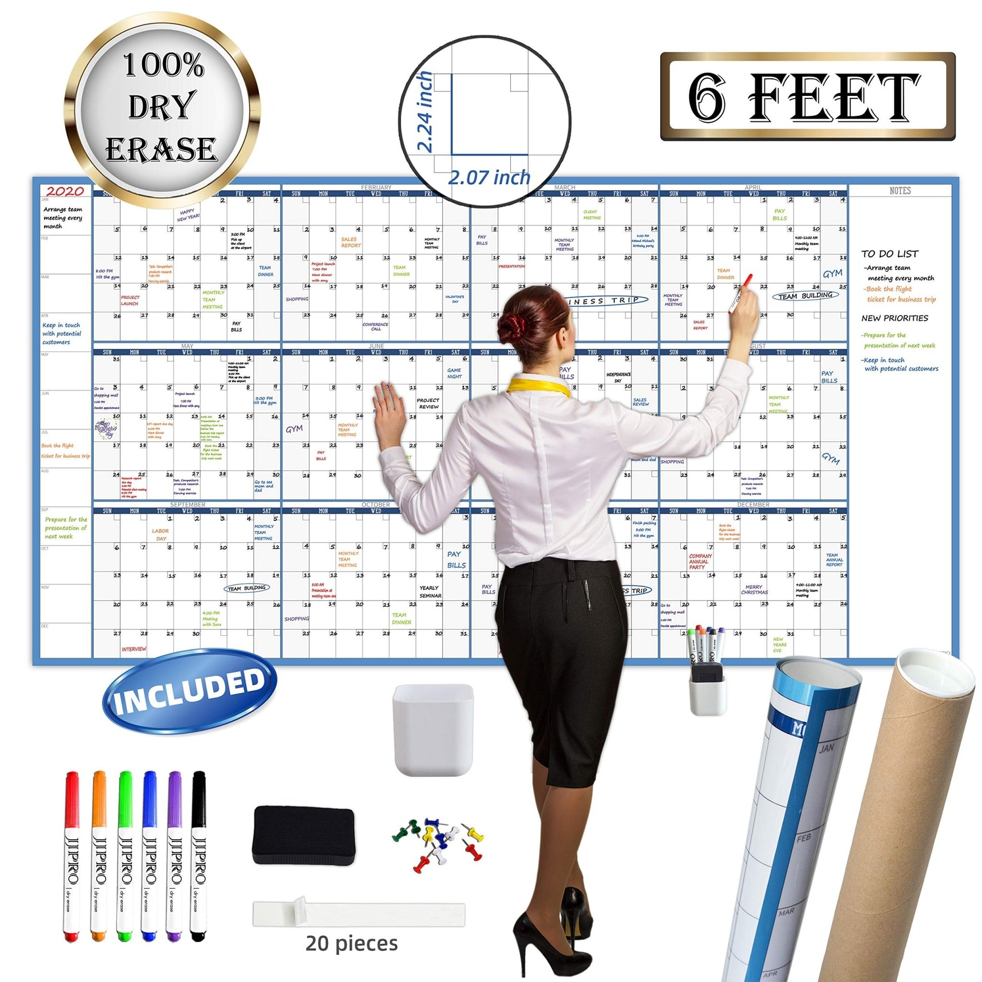 Large Dry Erase Wall Calendar - 38" x 72" - Undated Blank 2024 Reusable Yearly Calendar - Giant Whiteboard Annual Poster - Laminated Office Jumbo 12 Month Calendar - FocusAid Essentials: Empowering ADHD Living