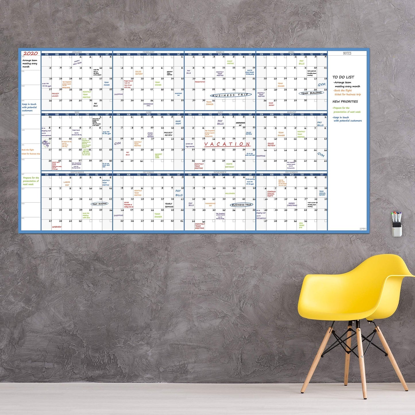 Large Dry Erase Wall Calendar - 38" x 72" - Undated Blank 2024 Reusable Yearly Calendar - Giant Whiteboard Annual Poster - Laminated Office Jumbo 12 Month Calendar - FocusAid Essentials: Empowering ADHD Living