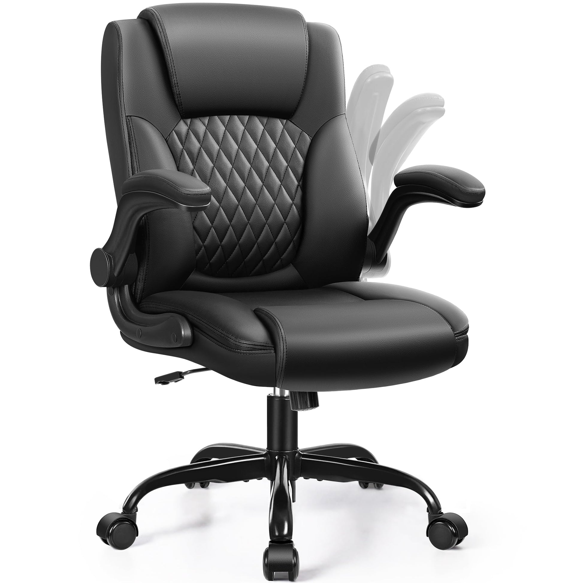 Leather Office Chair, PU Home Computer Desk Chairs with Ergonomic Back Support, 360°Swivel Free，Small Gmaing Chair with Wheels and Adjustable Armrests, for Short People Use, Black - FocusAid Essentials: Empowering ADHD Living