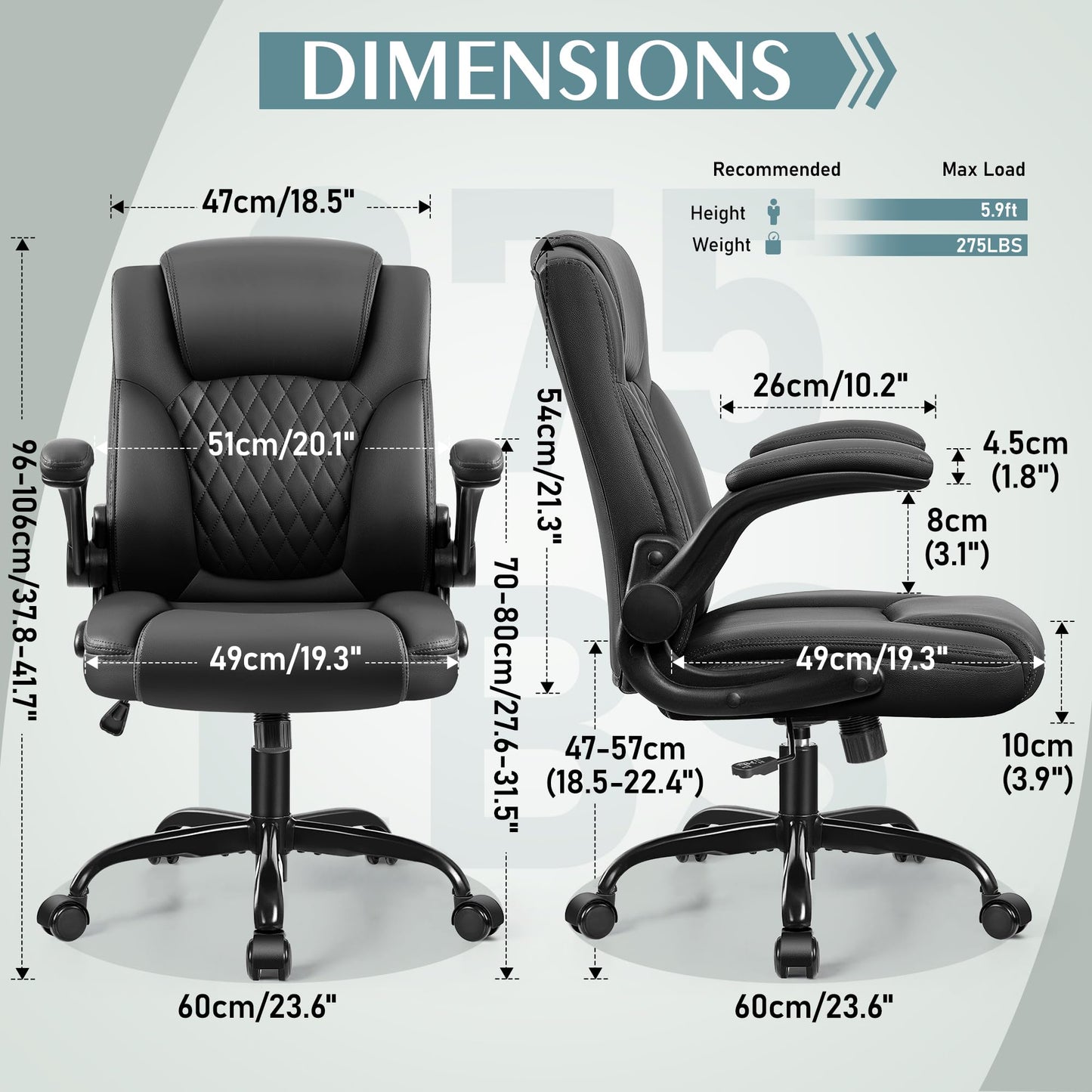 Leather Office Chair, PU Home Computer Desk Chairs with Ergonomic Back Support, 360°Swivel Free，Small Gmaing Chair with Wheels and Adjustable Armrests, for Short People Use, Black - FocusAid Essentials: Empowering ADHD Living