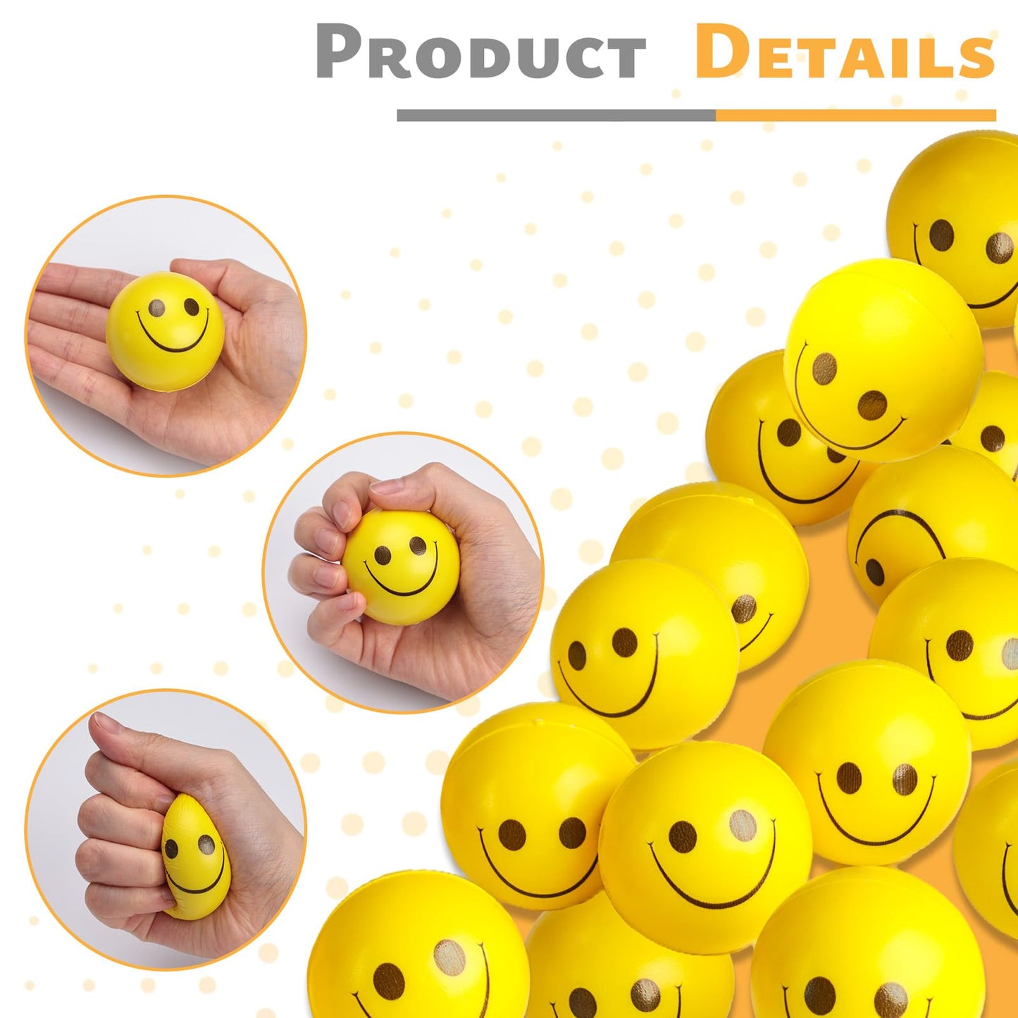 LovesTown 40PCS Stress Balls Bulk, 2 Inch Smiley Face Stress Balls Mini Yellow Stress Relief Balls for Kids School Carnival Reward Party Bag - FocusAid Essentials: Empowering ADHD Living