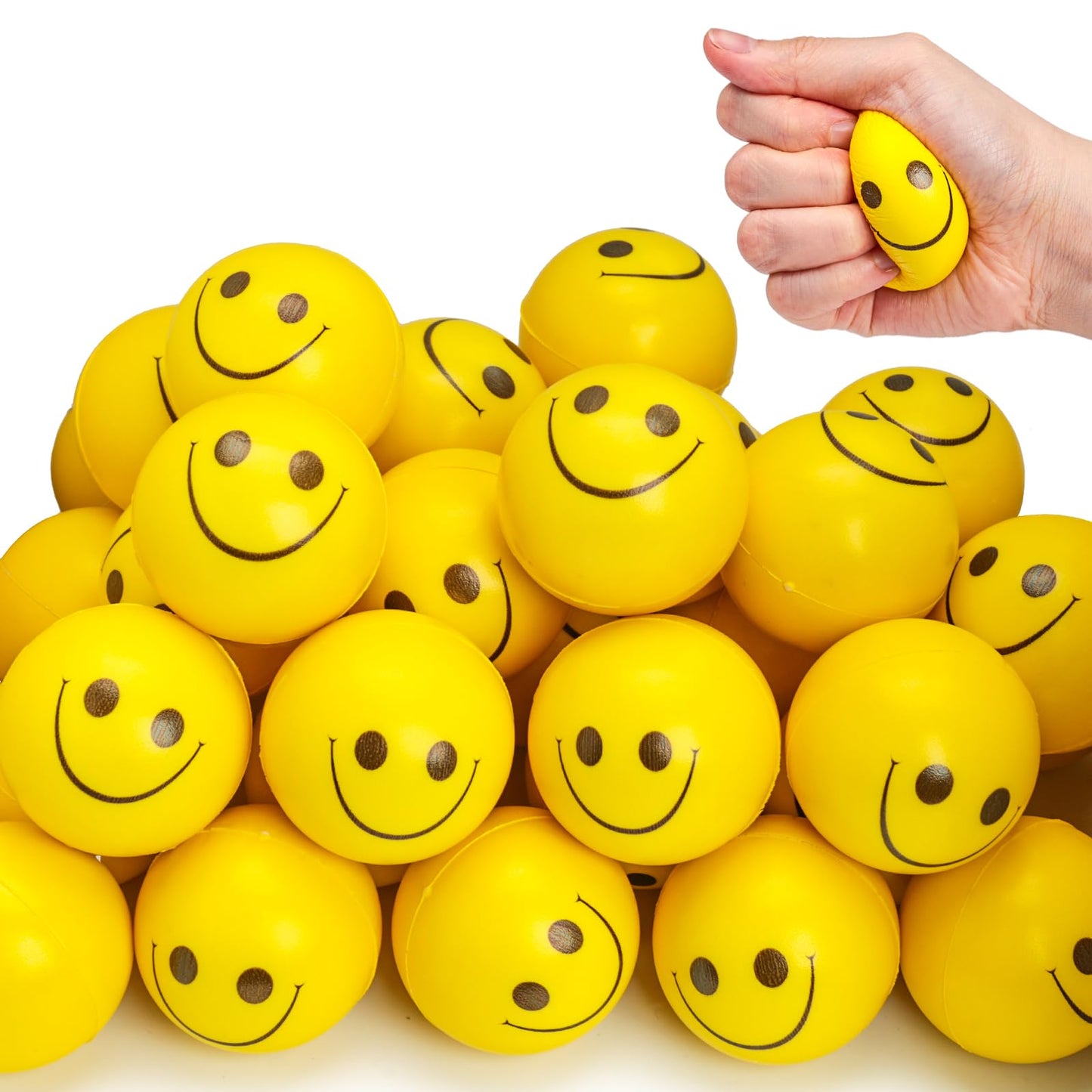 LovesTown 40PCS Stress Balls Bulk, 2 Inch Smiley Face Stress Balls Mini Yellow Stress Relief Balls for Kids School Carnival Reward Party Bag - FocusAid Essentials: Empowering ADHD Living