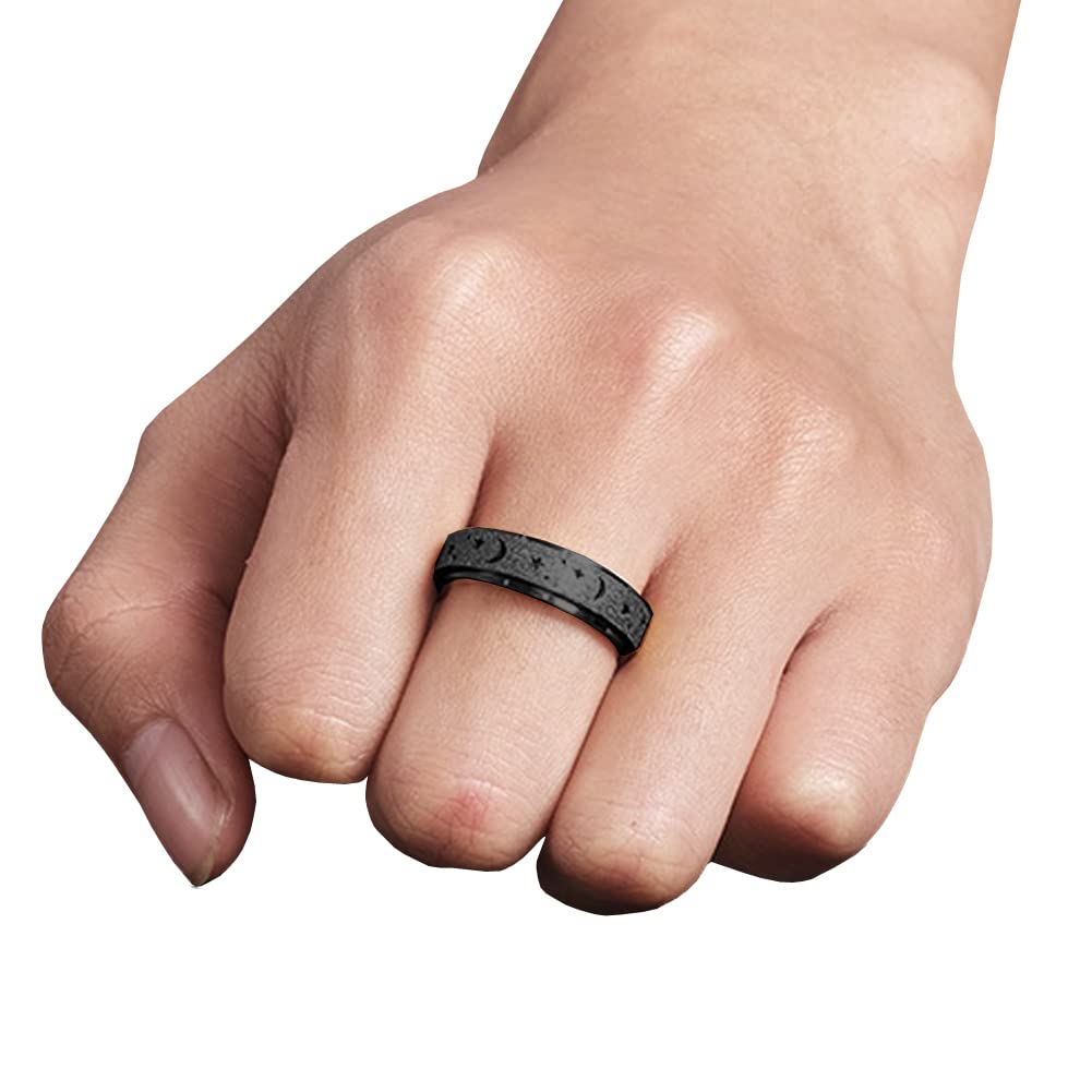 LuckyAmor Anxiety Ring for Women Spinner Rings:Rotating Rings Stainless Steel 6mm Moon Star Anxiety for Men Band Jewelry Gift for Women Size 6 7 8 9 10 - FocusAid Essentials: Empowering ADHD Living