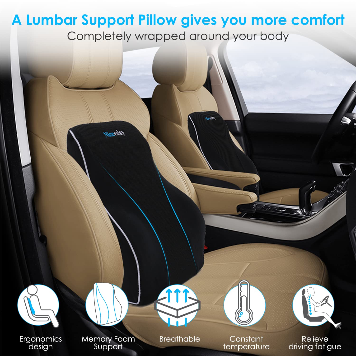 Lumbar Support Pillow for Office Chair Car Back Support Pillow, Memory Foam Gaming Chair Desk Chair Back Cushion for Lower Back Pain Relief, Ergonomic Back Rest with Double Adjustable Straps - FocusAid Essentials: Empowering ADHD Living